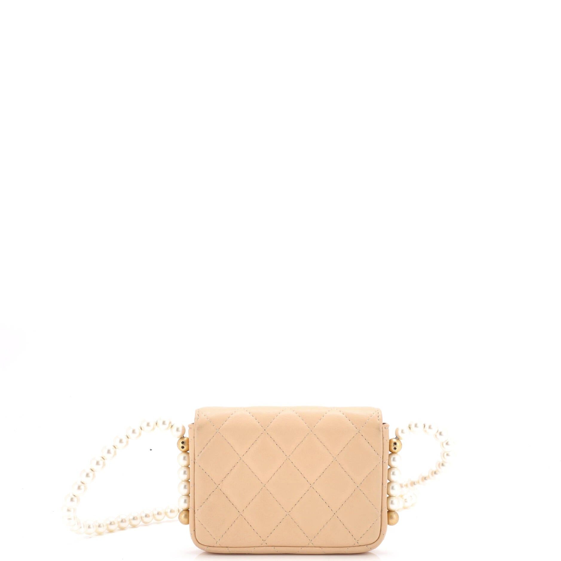 Chanel About Pearls Flap Card Holder With Chain Quilted Calfskin