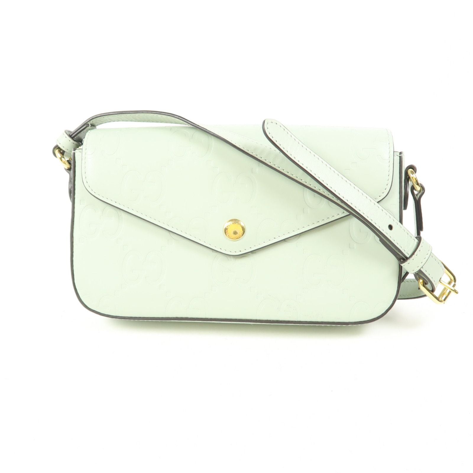 Gucci Leather Gg Pochette Gold Shoulder Bag Green Mint Leather 772794