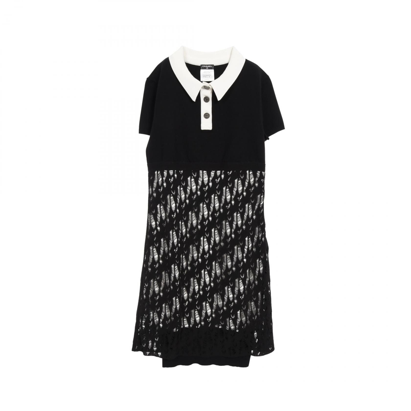 Chanel Black White Coco Mark Button Dress Cotton Rayon P 43423k 04436