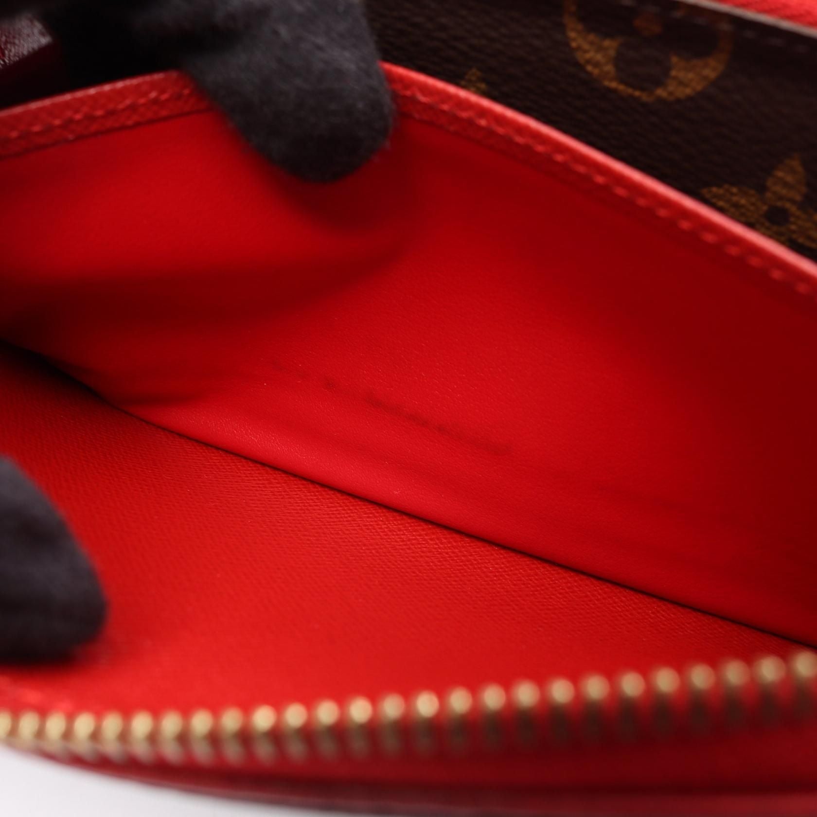 Louis Vuitton Zippy Wallet Retiro Cerise Brown Red Around Long Wallet M 61854
