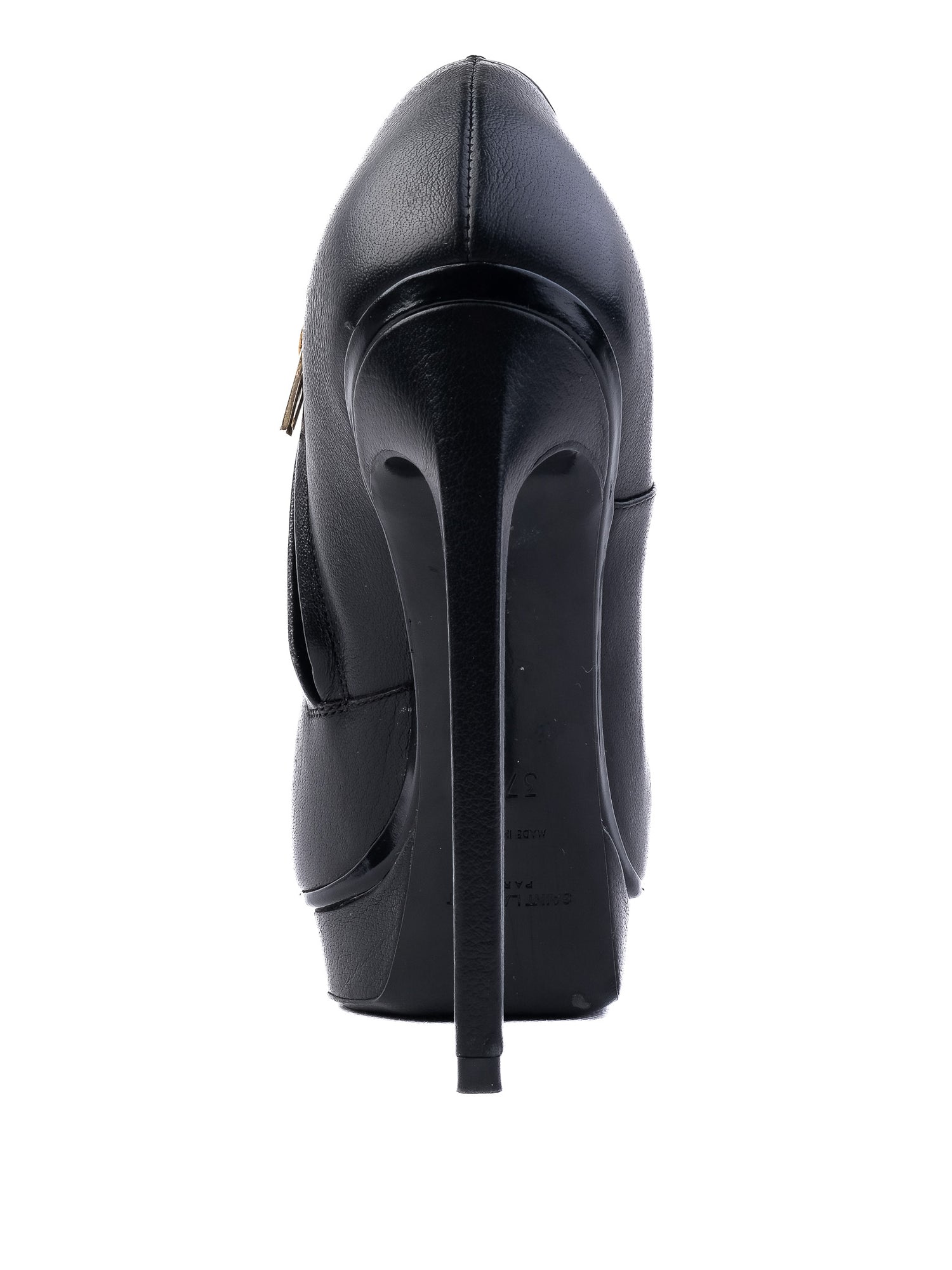 Excellent Saint Laurent Black Leather High-Heeled Ankle Boots Size 37.5