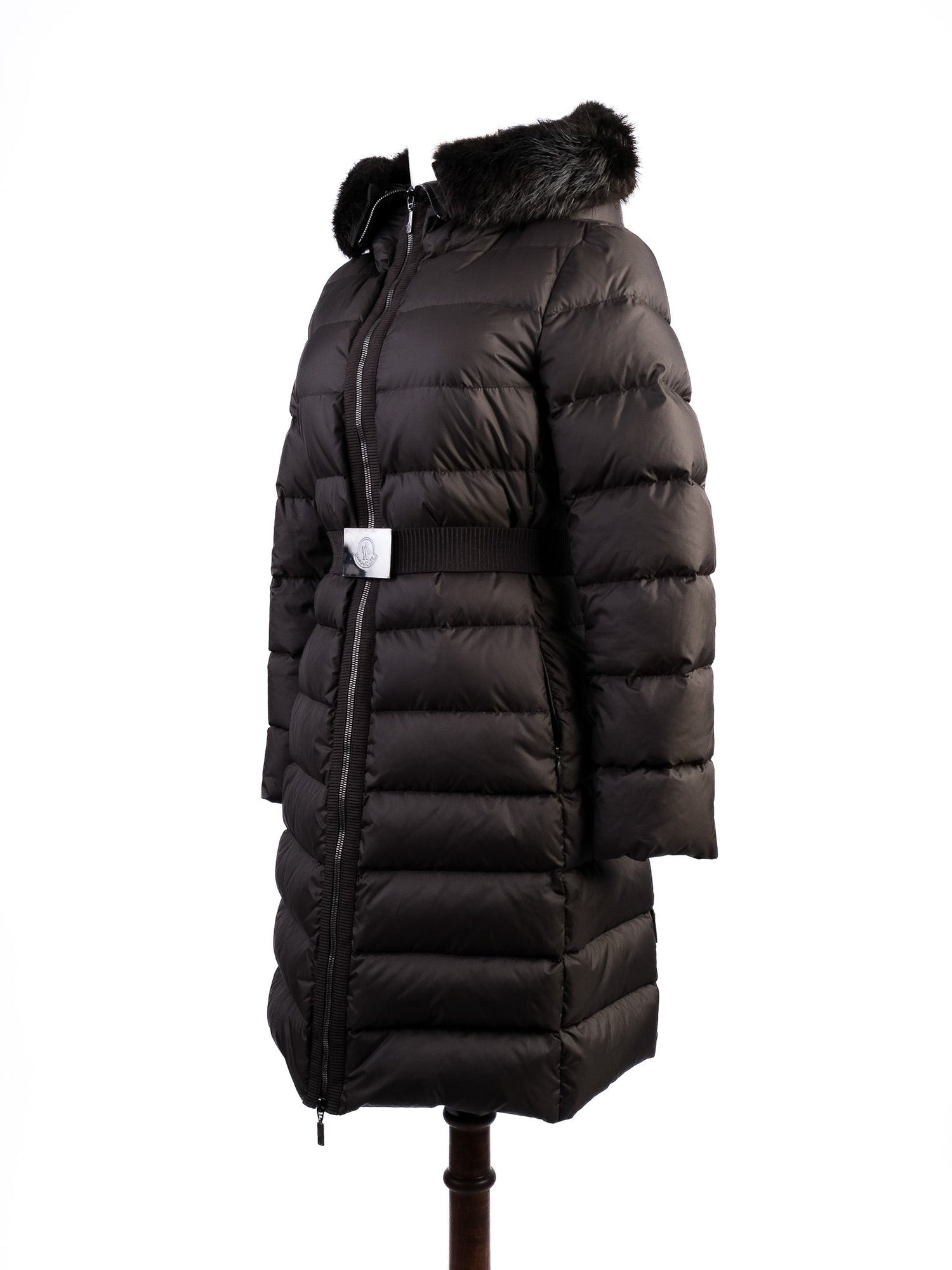 Excellent Moncler Green Long Puffer Jacket Size XS with Fur Hood