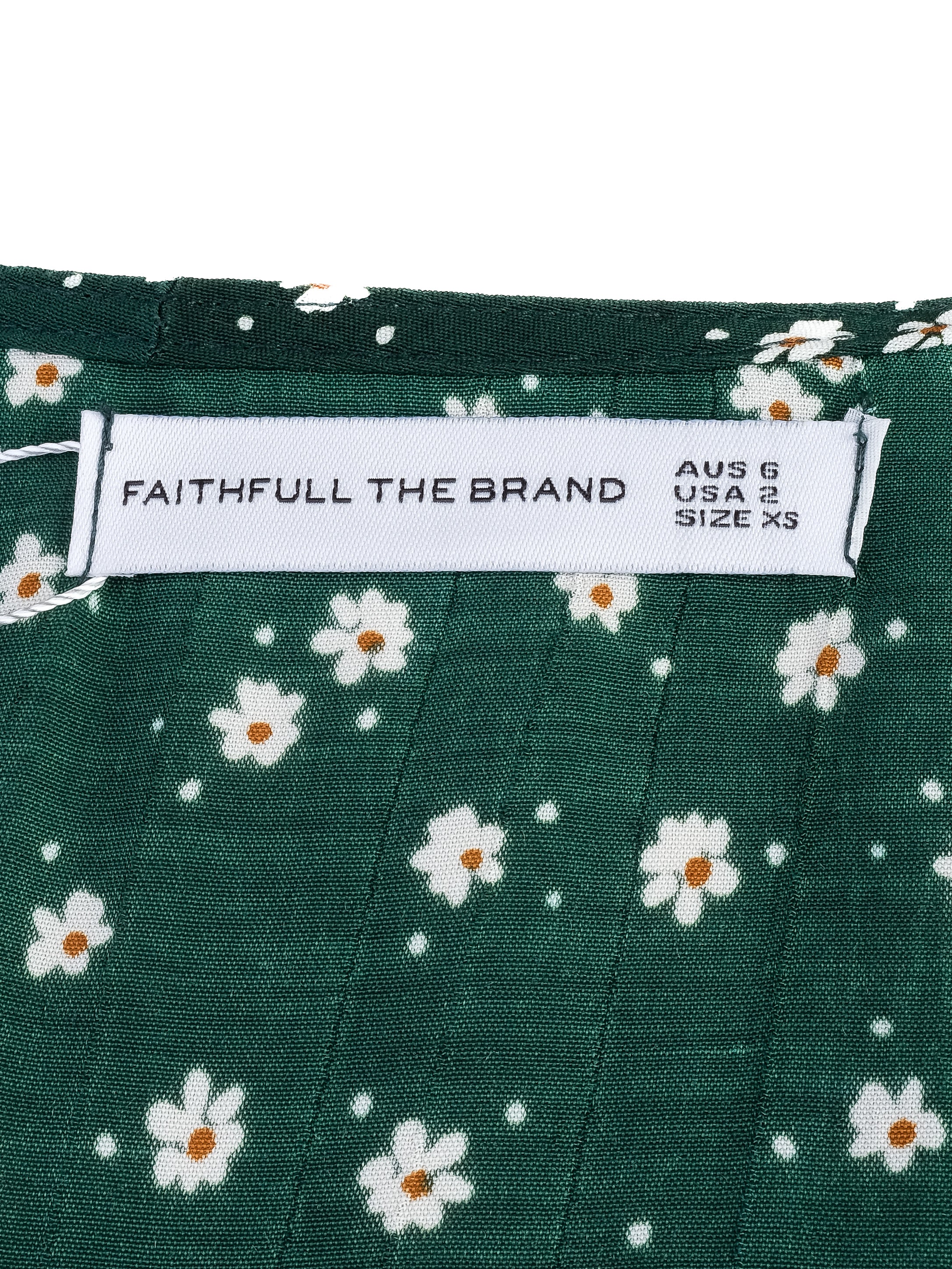 Excellent Faithfull The Brand Green Floral Wrap Dress XS V-Neck