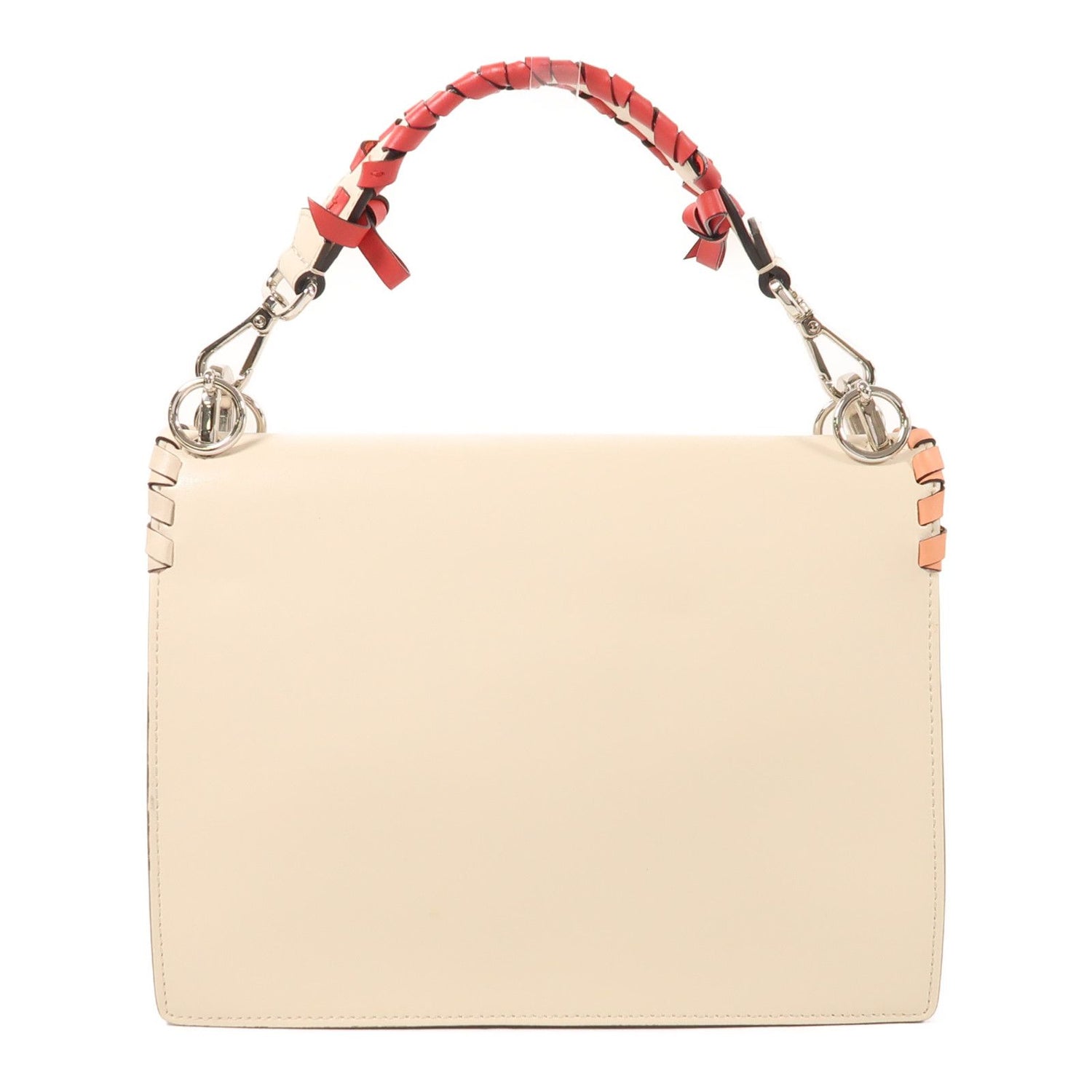 Fendi Cowhide Leather Vitello Bow Kan I Silver Hand-handed Shoulder And Back Bag 2way Shoulder Bag Beige White Calfskin