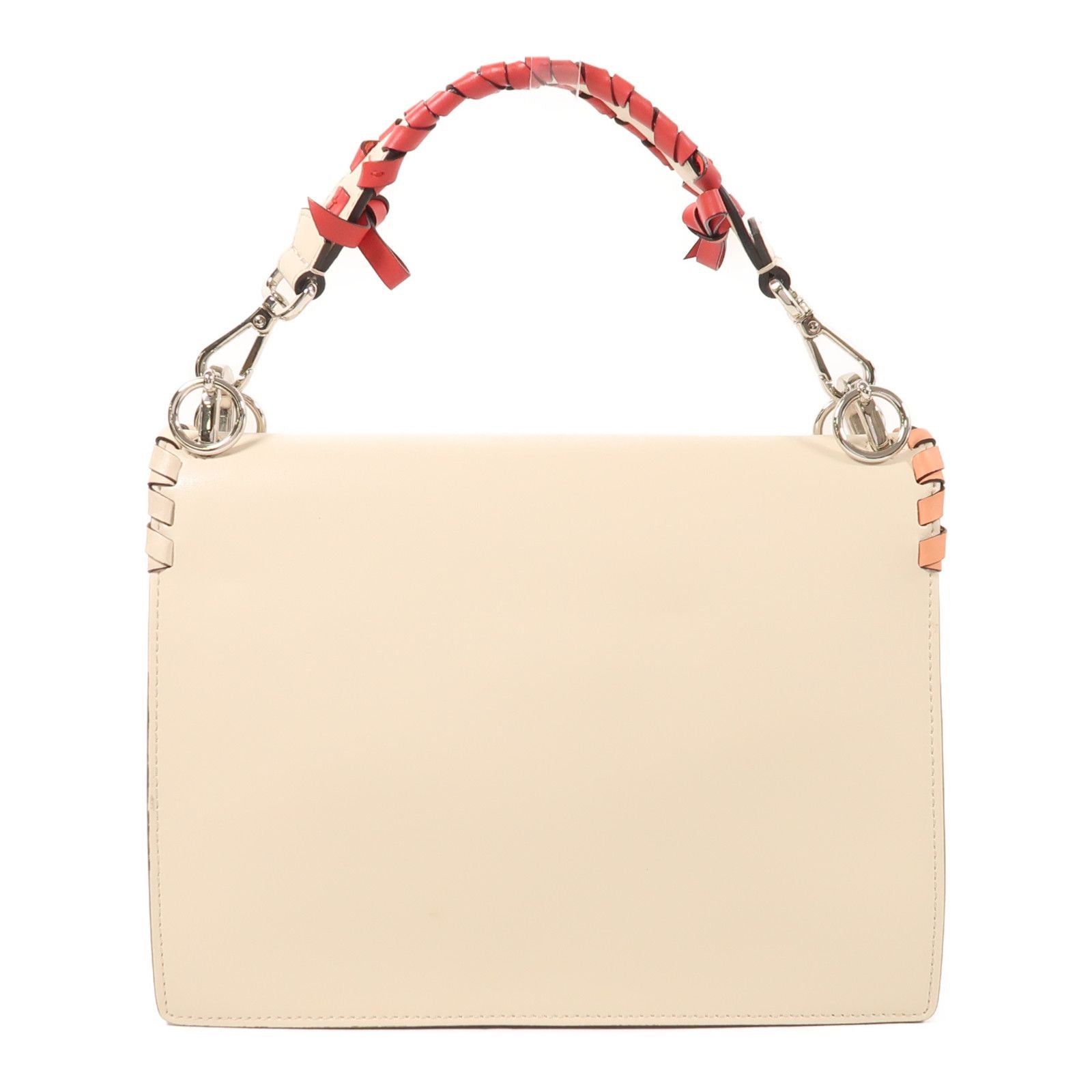 Fendi Cowhide Leather Vitello Bow Kan I Silver Hand-handed Shoulder And Back Bag 2way Shoulder Bag Beige White Calfskin