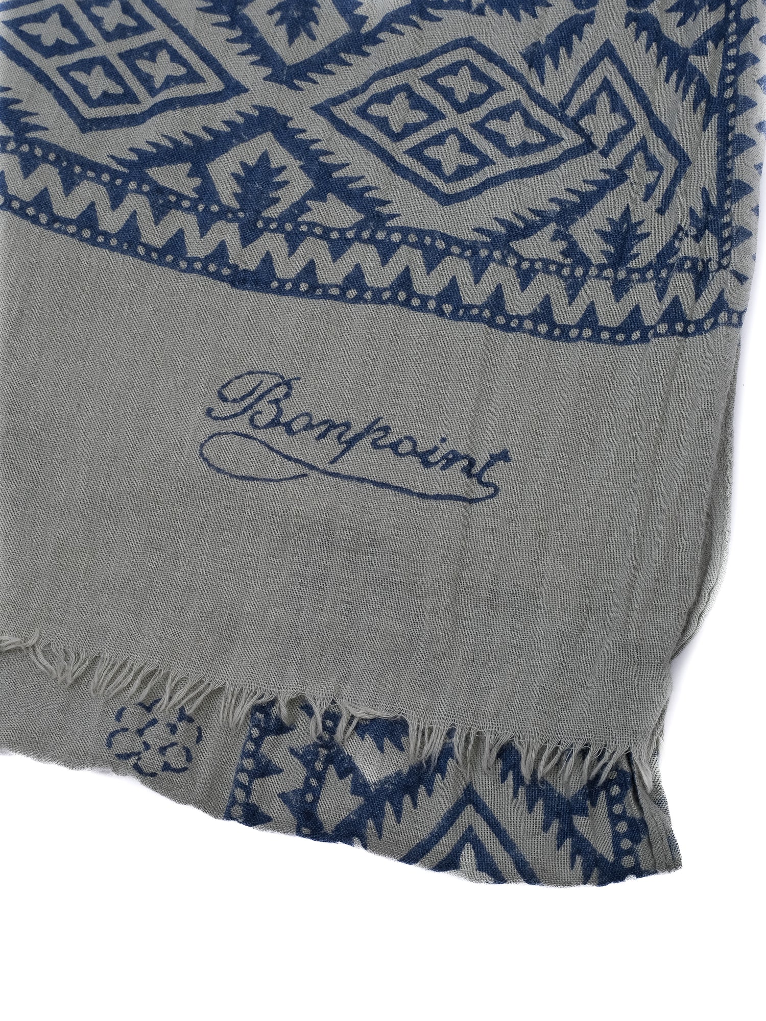 Excellent Bonpoint Geometric Patterned Scarf Cotton Gray Blue Design