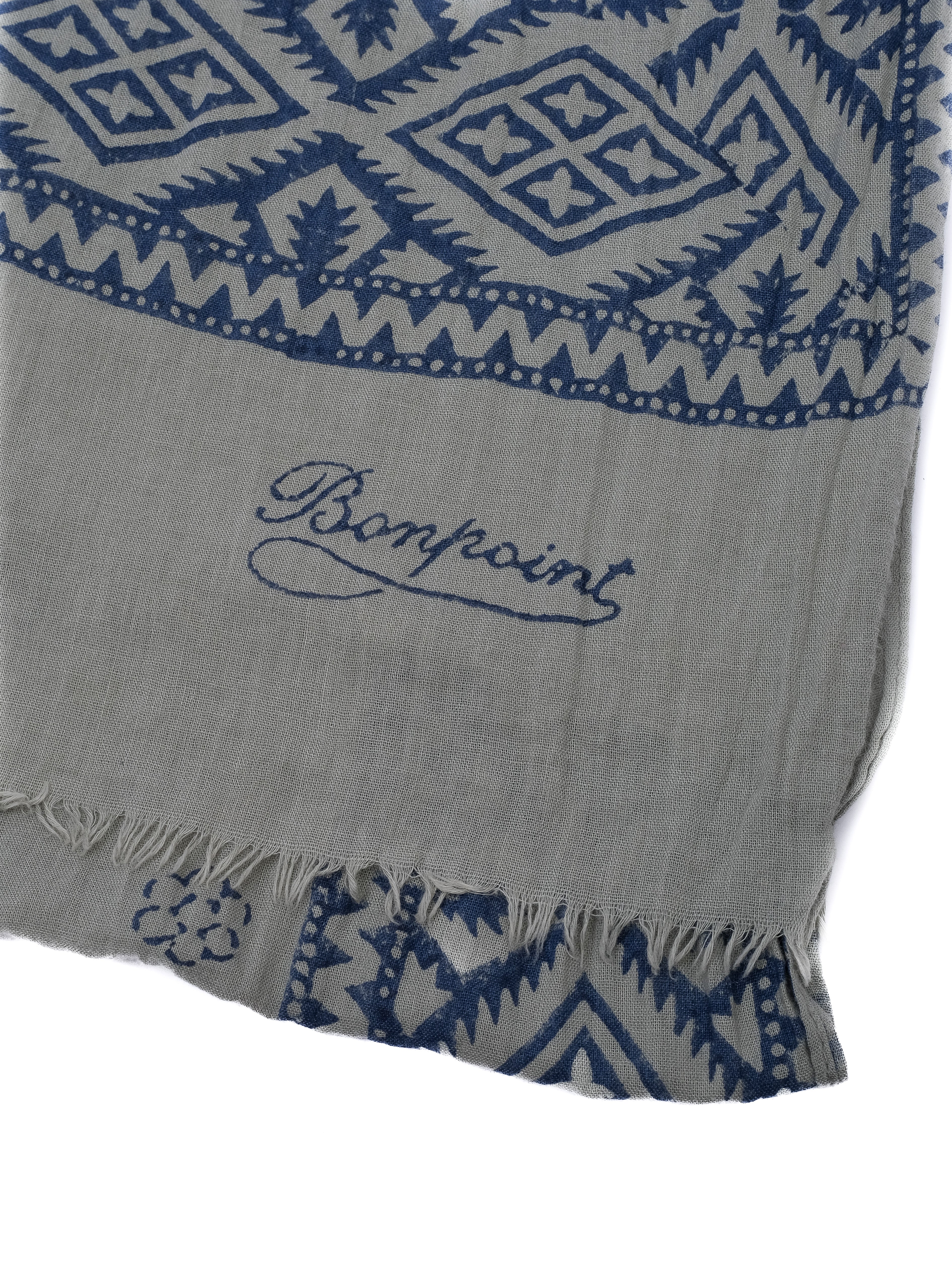 Excellent Bonpoint Geometric Patterned Scarf Cotton Gray Blue Design