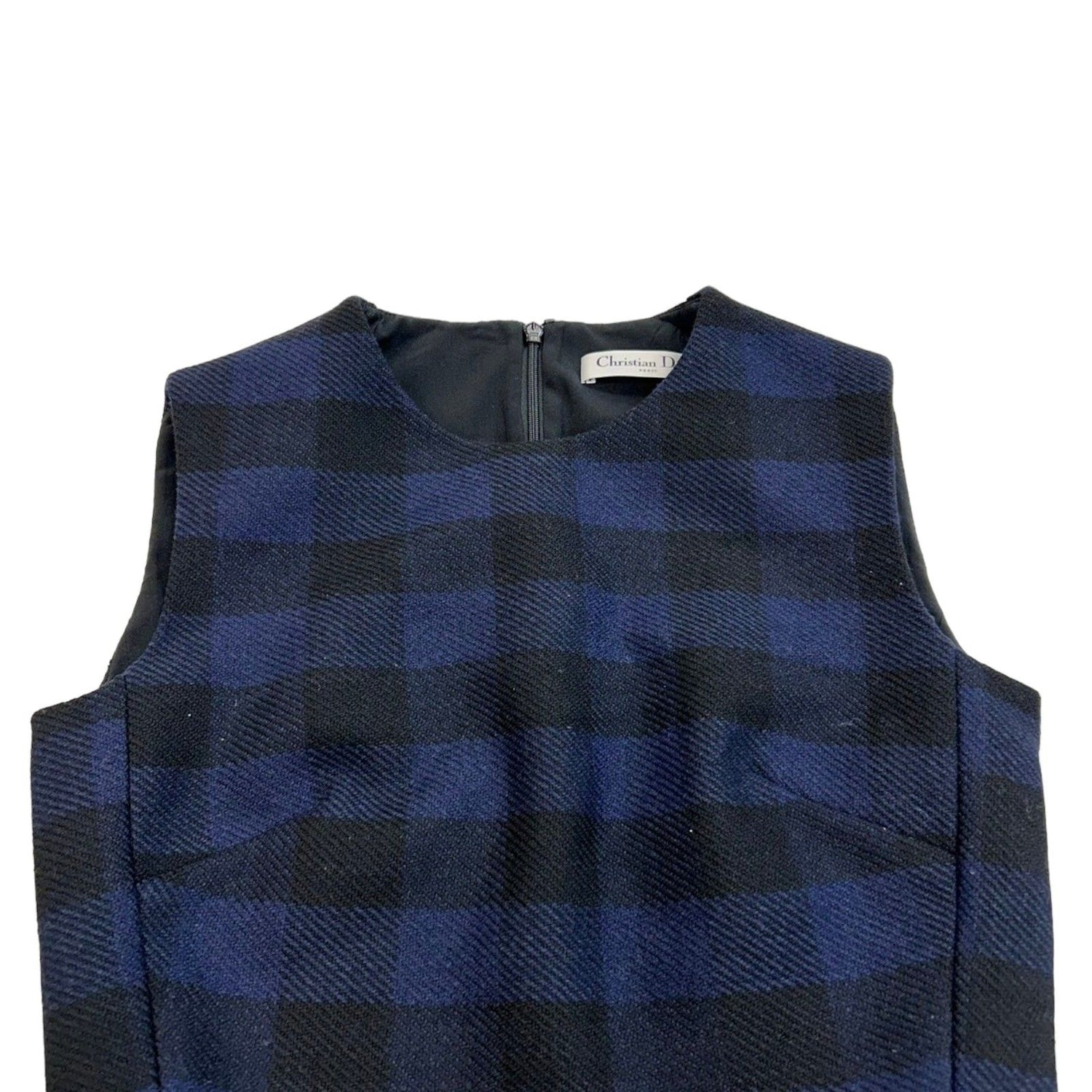 Dior Check One Peice Dress Wool Blue 34