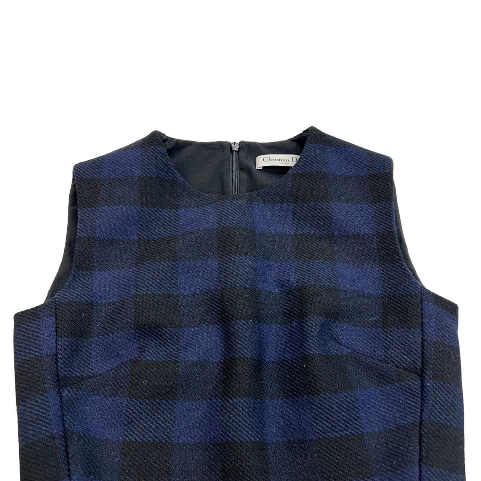 Dior Check One Peice Dress Wool Blue 34