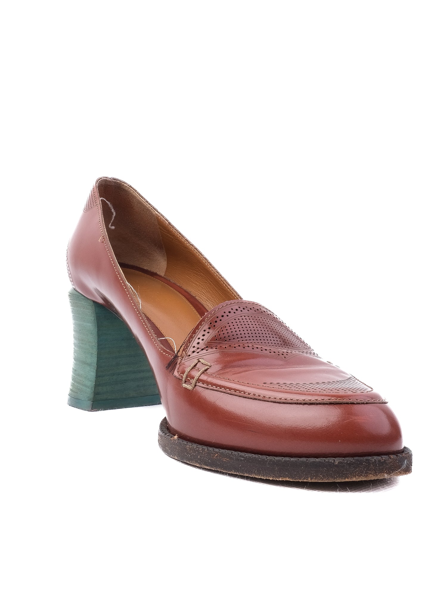 EXCELLENT Fendi Orange Leather Block Heel Loafer-Style Shoes