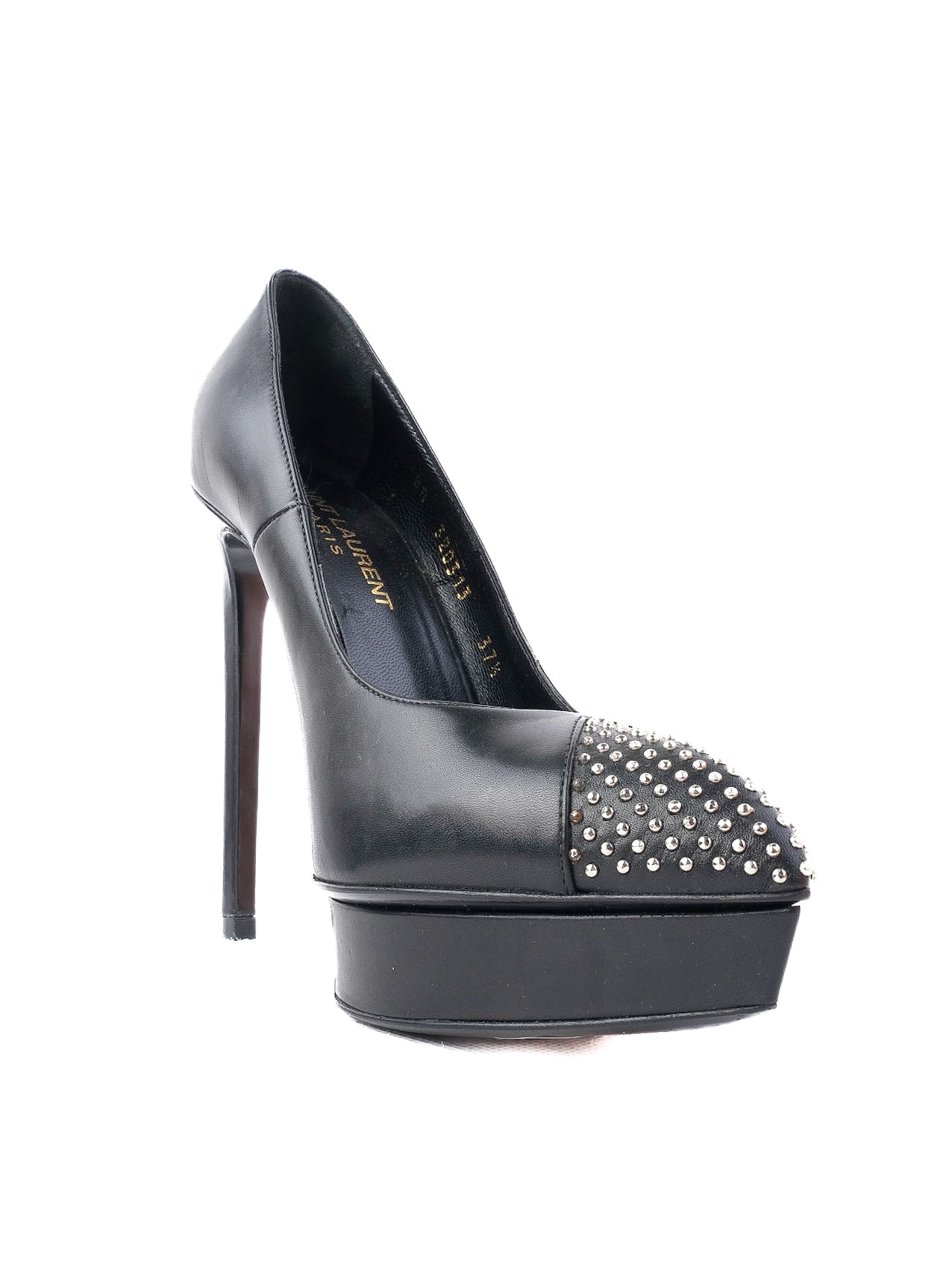 Perfect Saint Laurent Black Leather High-Heeled Platform Shoes Size 37.5