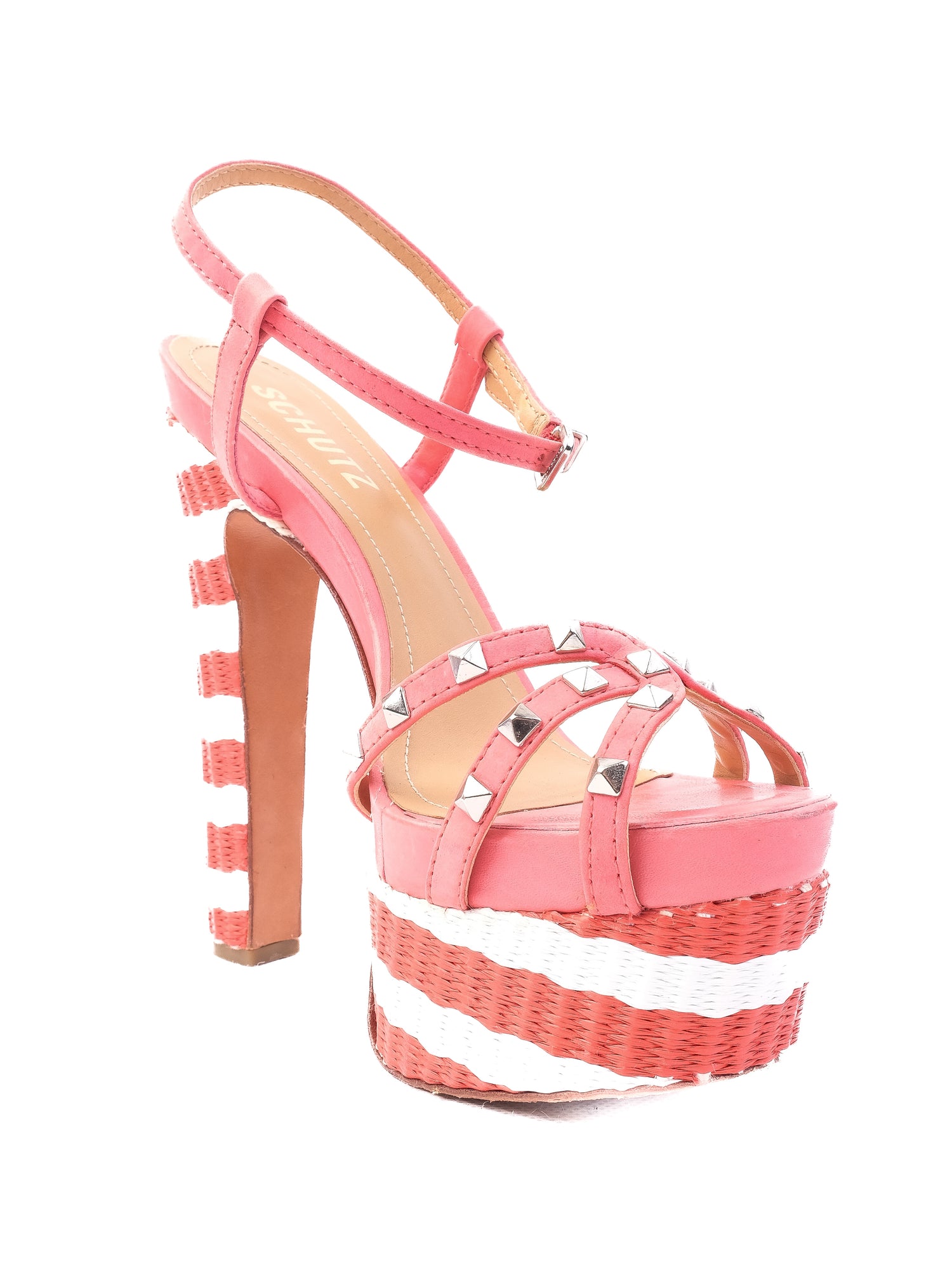 Excellent Schutz Pink Leather High-Heeled Platform Sandals Size 36
