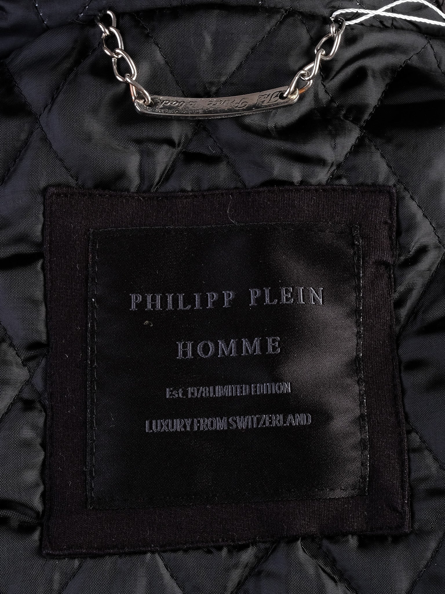 Excellent Phillipp Plein Black Sleeveless Hoodie with Embellished Crest
