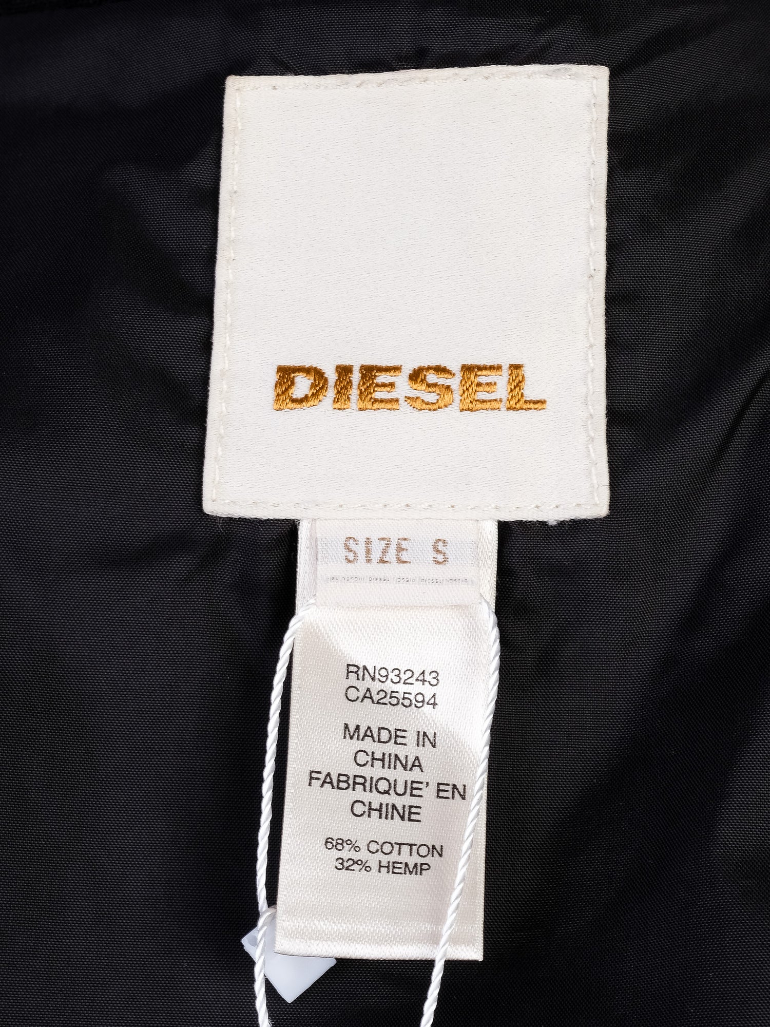 Excellent Diesel Black Cotton Jacket Size S with Tailored Fit