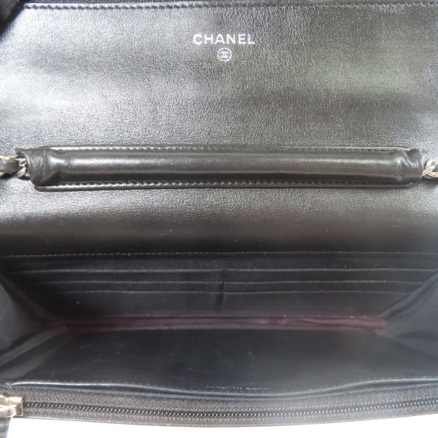 Chanel Black Lacquered Leather Woc Wallet On Chain Silver Cross Shoulder Back Bag Enamel