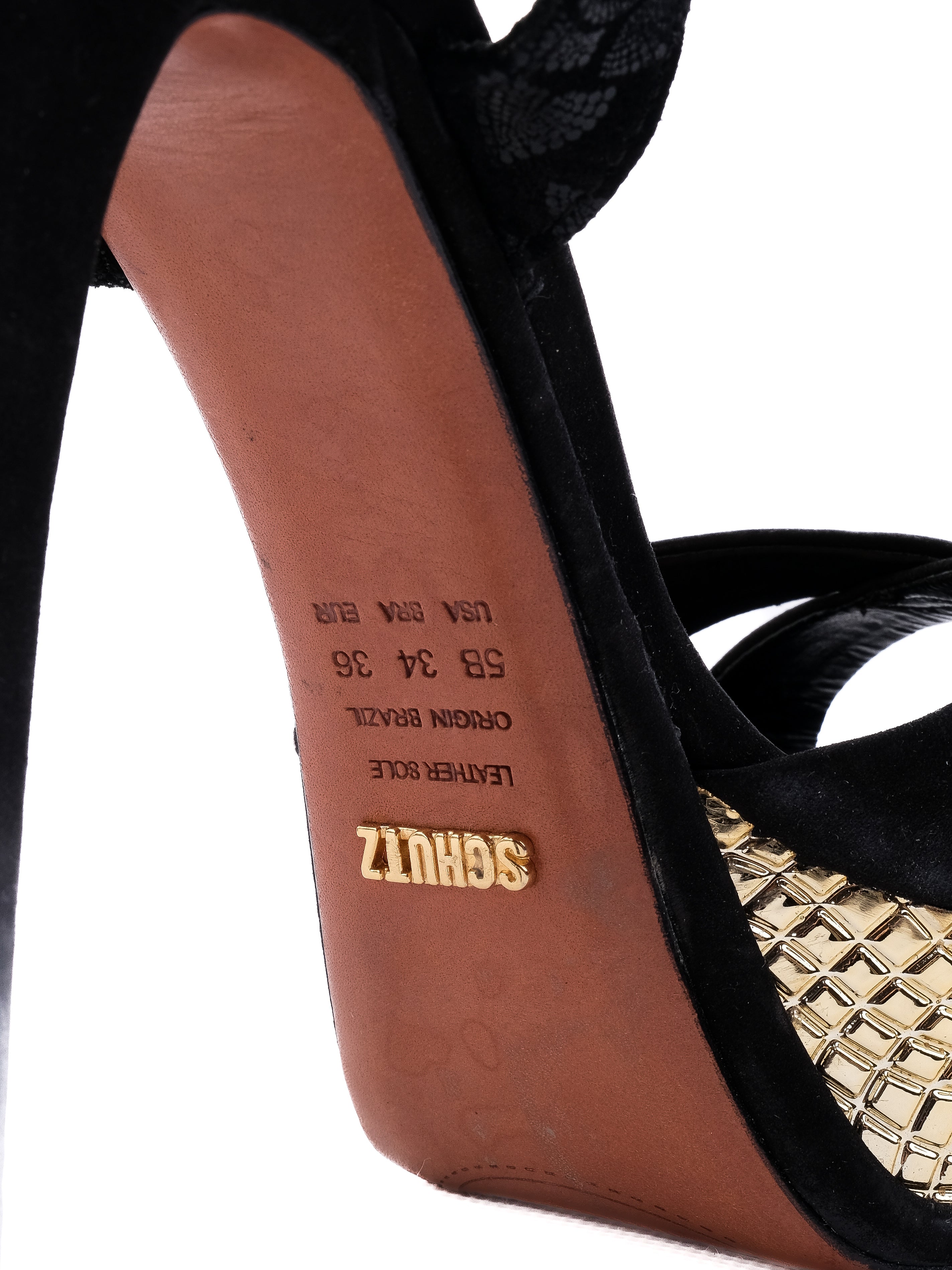 Excellent Schutz Black Leather High-Heeled Platform Shoes Size 36