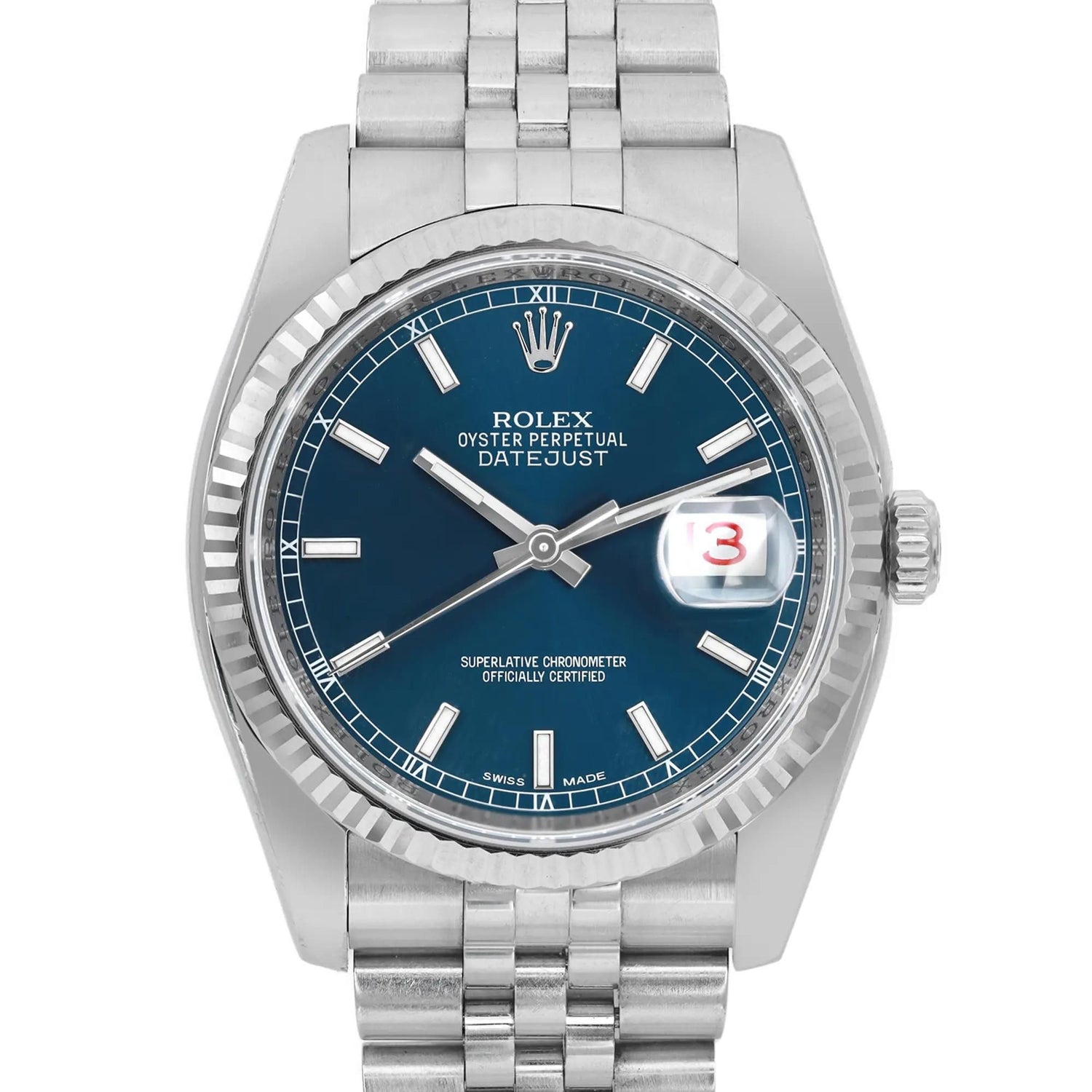 Rolex Datejust 18K White Gold Steel Blue Dial Automatic Men&