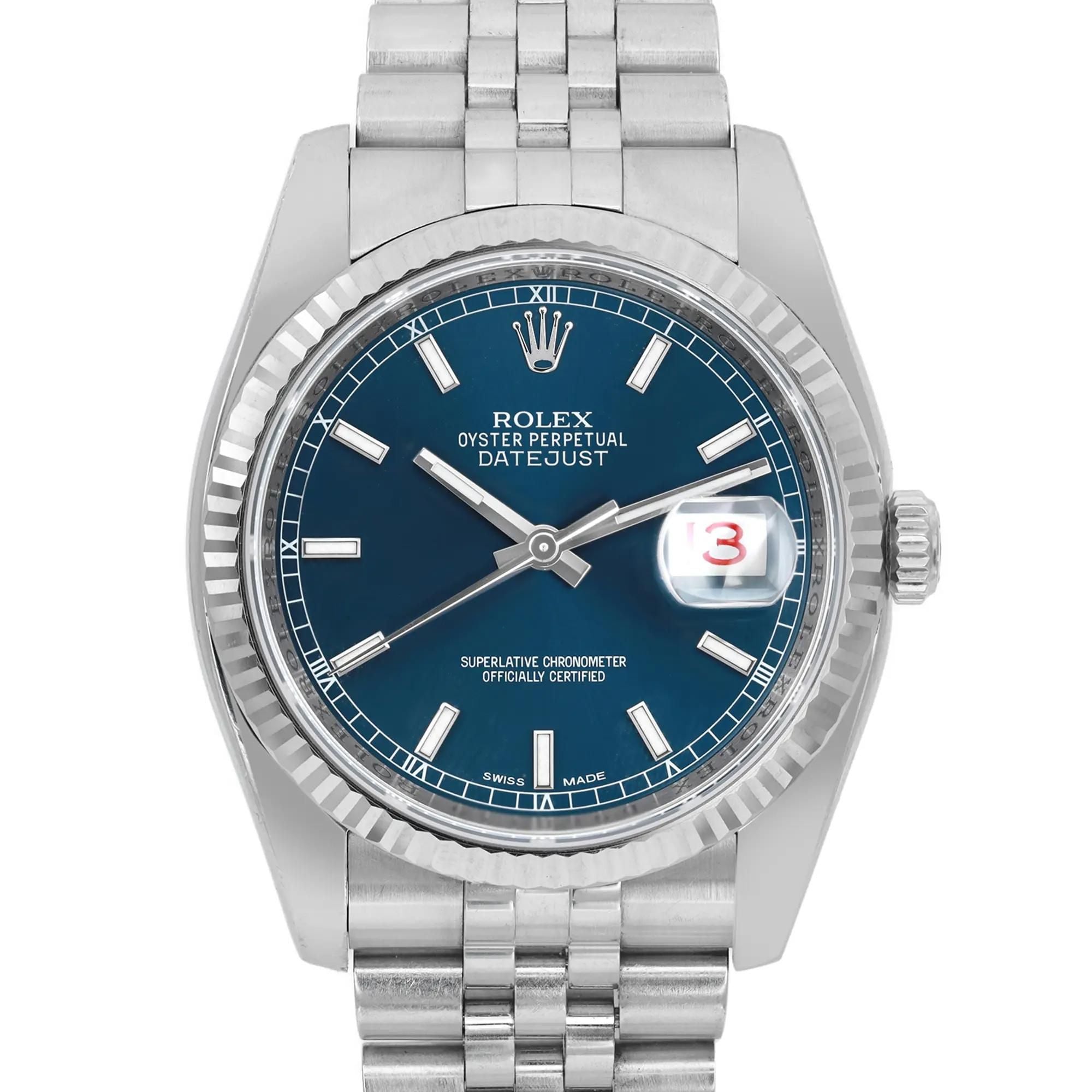 Rolex Datejust 18K White Gold Steel Blue Dial Automatic Men&