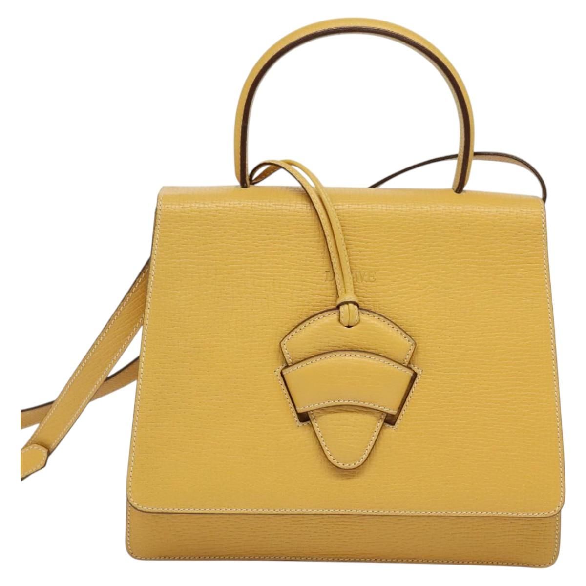 Loewe Barcelona Hand Bag Leather 2way Yellow Auth