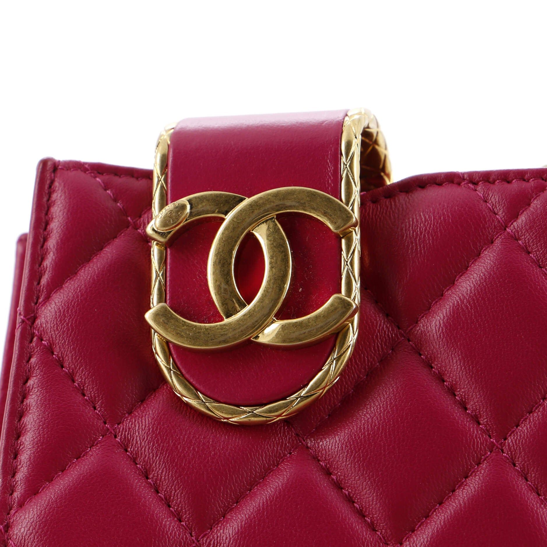 Chanel Quilt Metal Edge Cc Phone Holder With Chain Quilted Lambskin