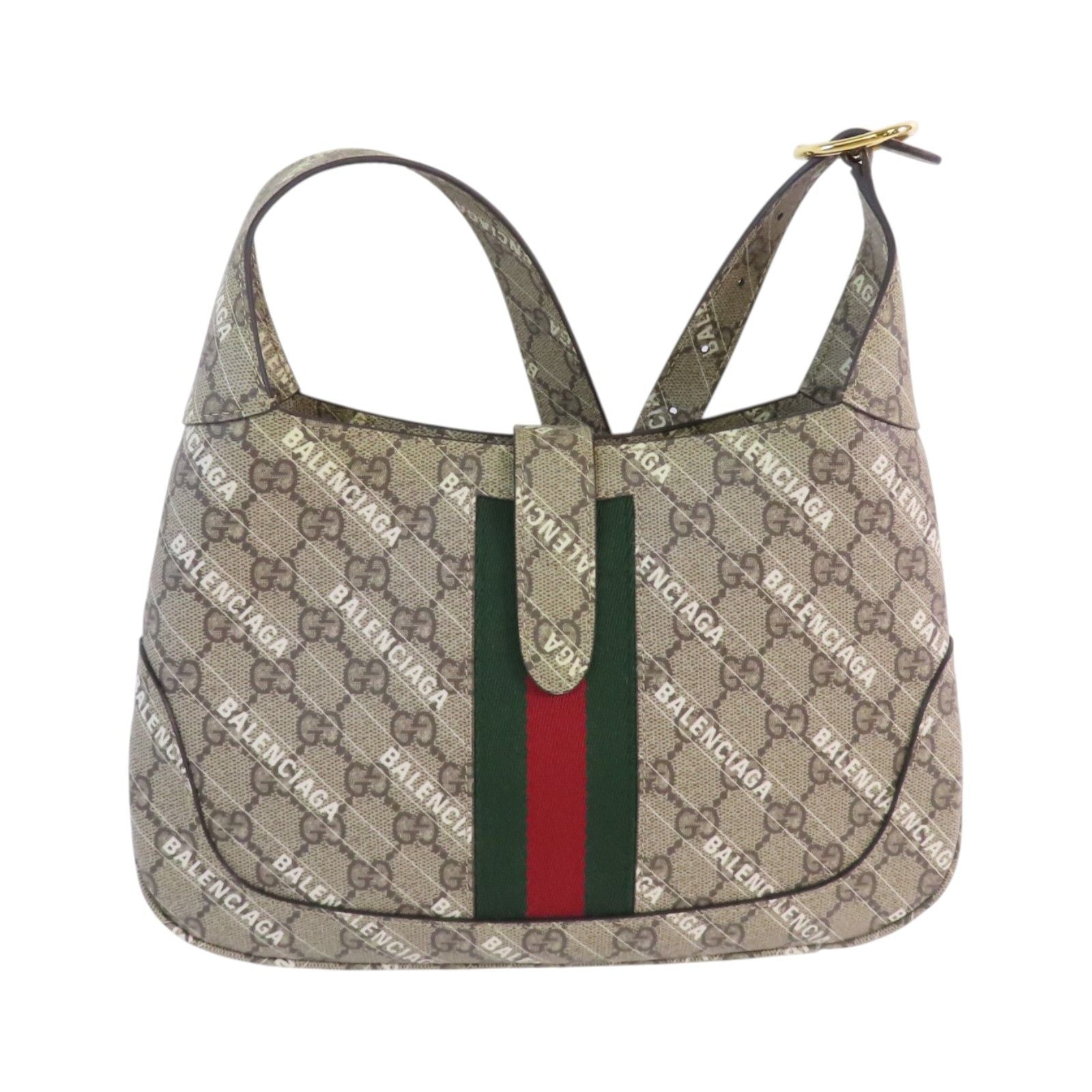 Gucci Painted Canvas Guccix Baleniaga Jackie 1961 Gold Handmade Shoulder And Back Bag 2way Shoulder Bag Brown Pvc Coated