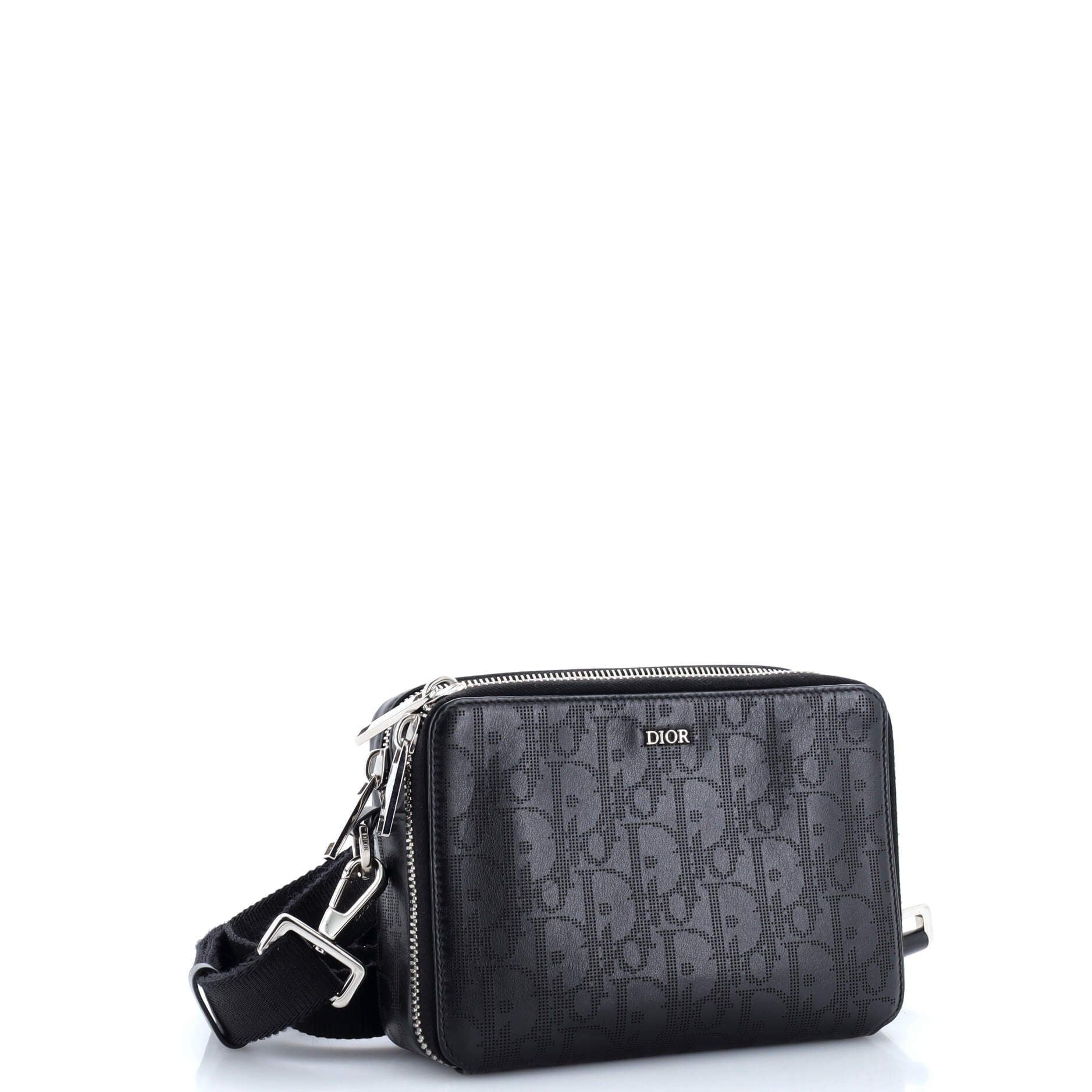 Christian Dior Double Zip Crossbody Pouch Oblique Galaxy Leather