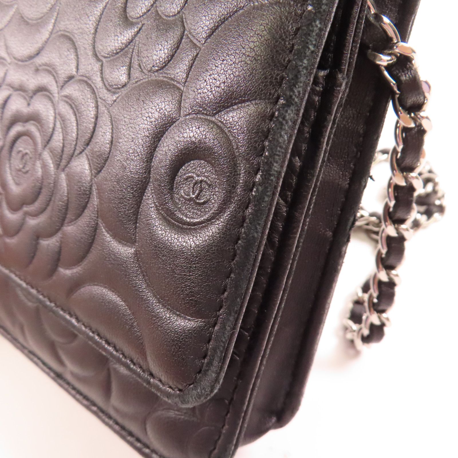 Chanel Lambskin Camellia Embossed Wallet on Chain WOC