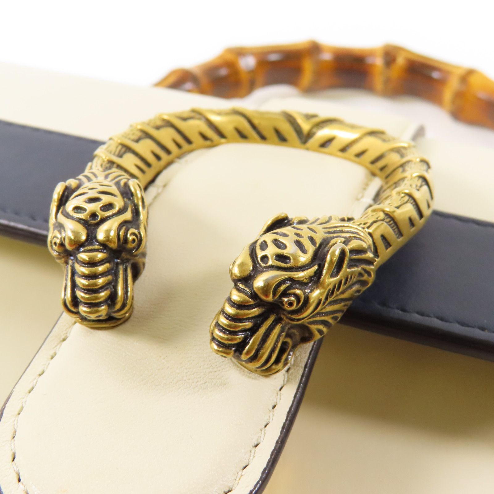 Gucci Cowhide Leather Dionysus Bamboo Gold Hand-turn Shoulder And Back Bags Rice Color/indigo/red 2way Shoulder Bag Beig