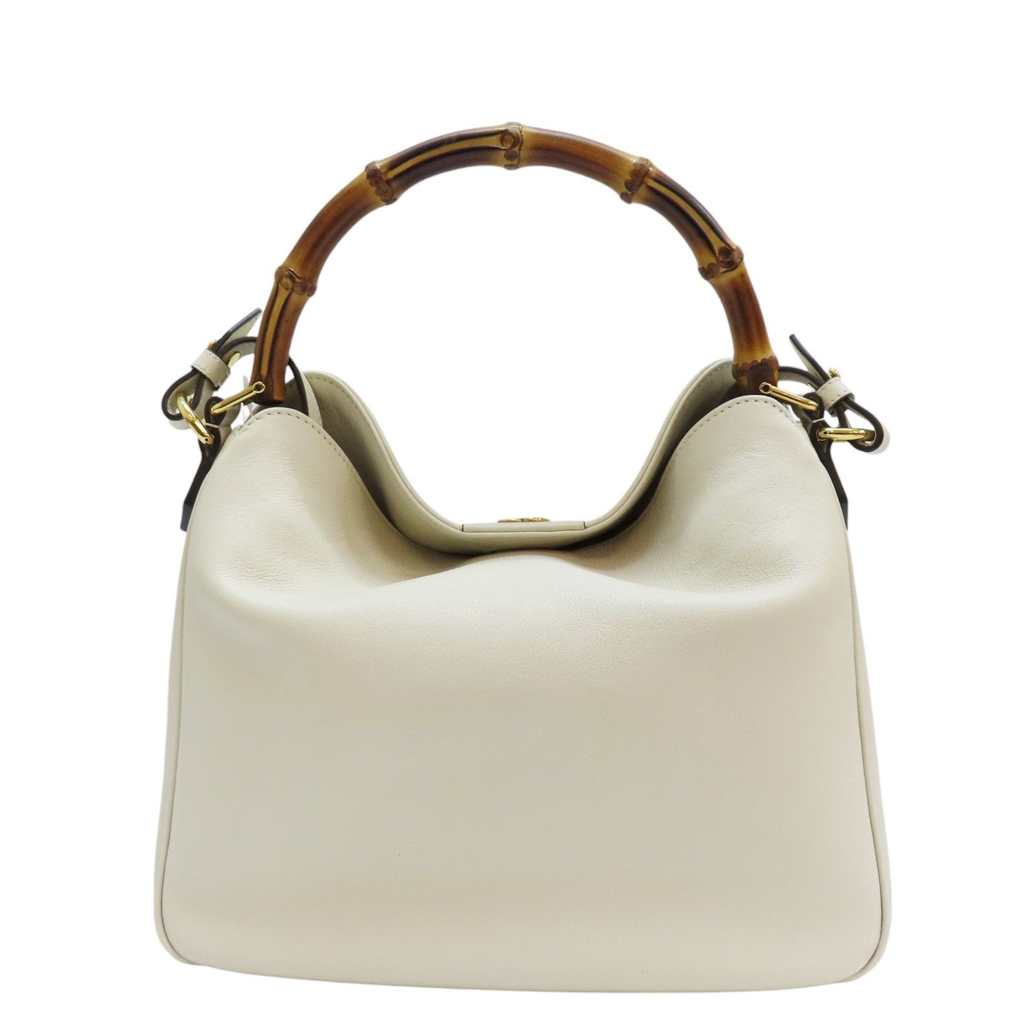 Gucci Diana Medium Bamboo Shoulder Handbag White Leather 746124