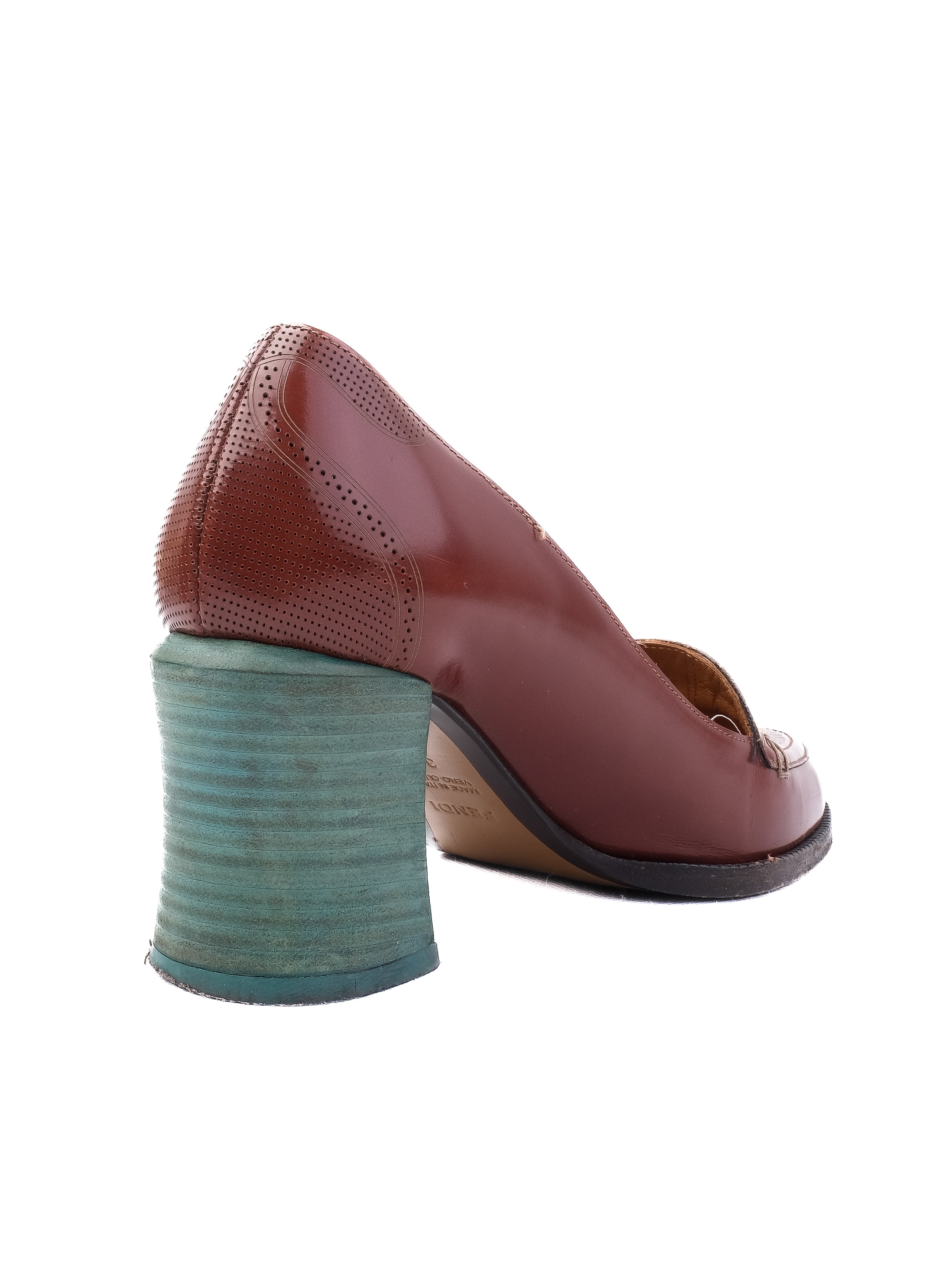 EXCELLENT Fendi Orange Leather Block Heel Loafer-Style Shoes