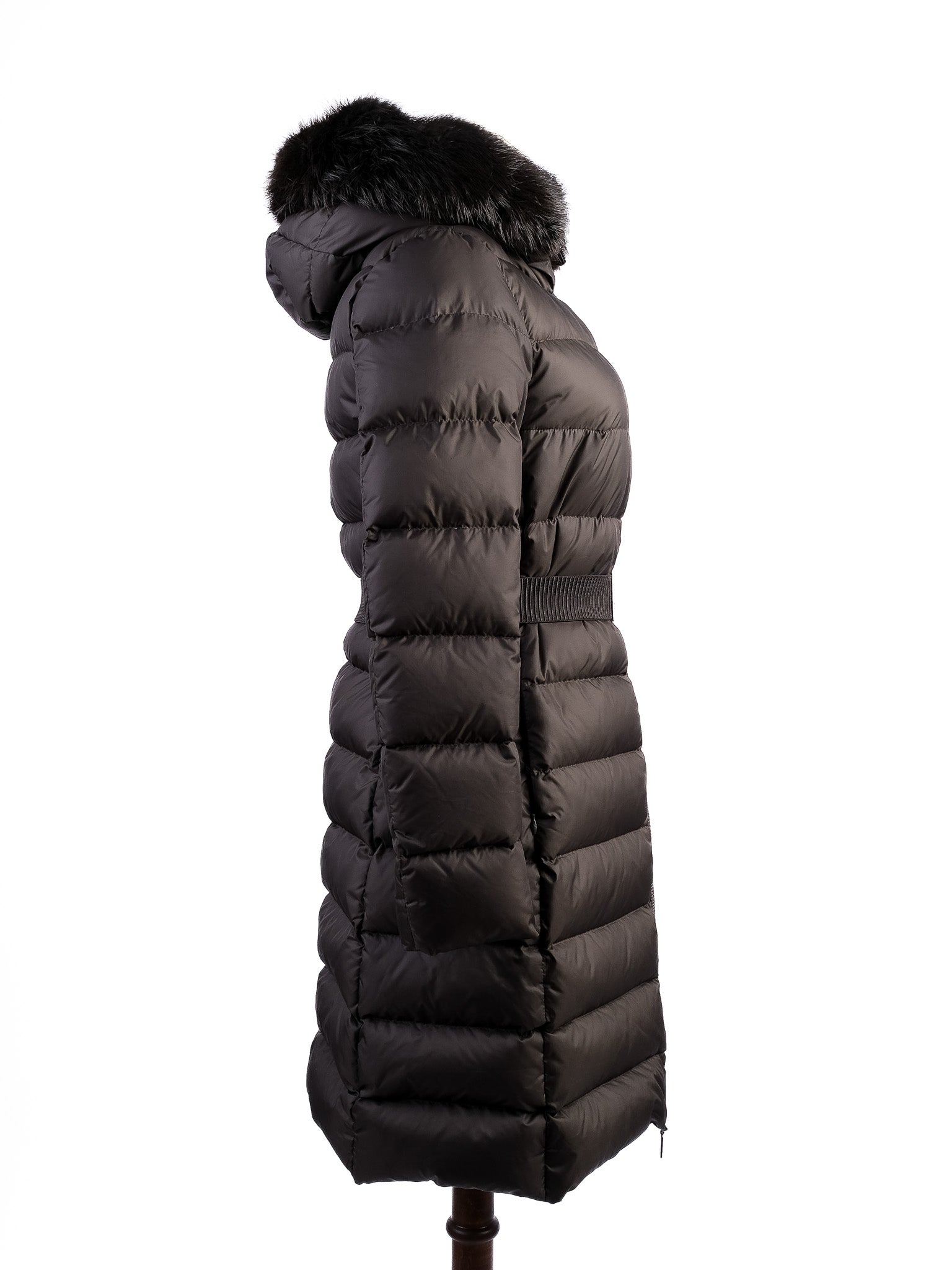Excellent Moncler Green Long Puffer Jacket Size XS with Fur Hood
