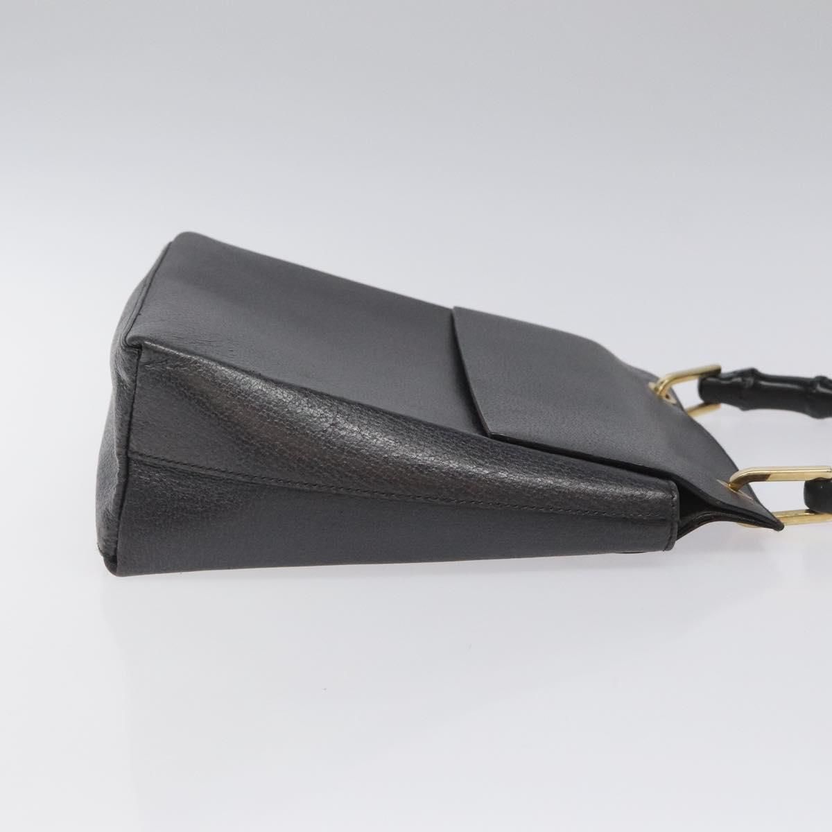 Gucci Bamboo Hand Bag Leather Black Gold 001 3444 1887 Auth