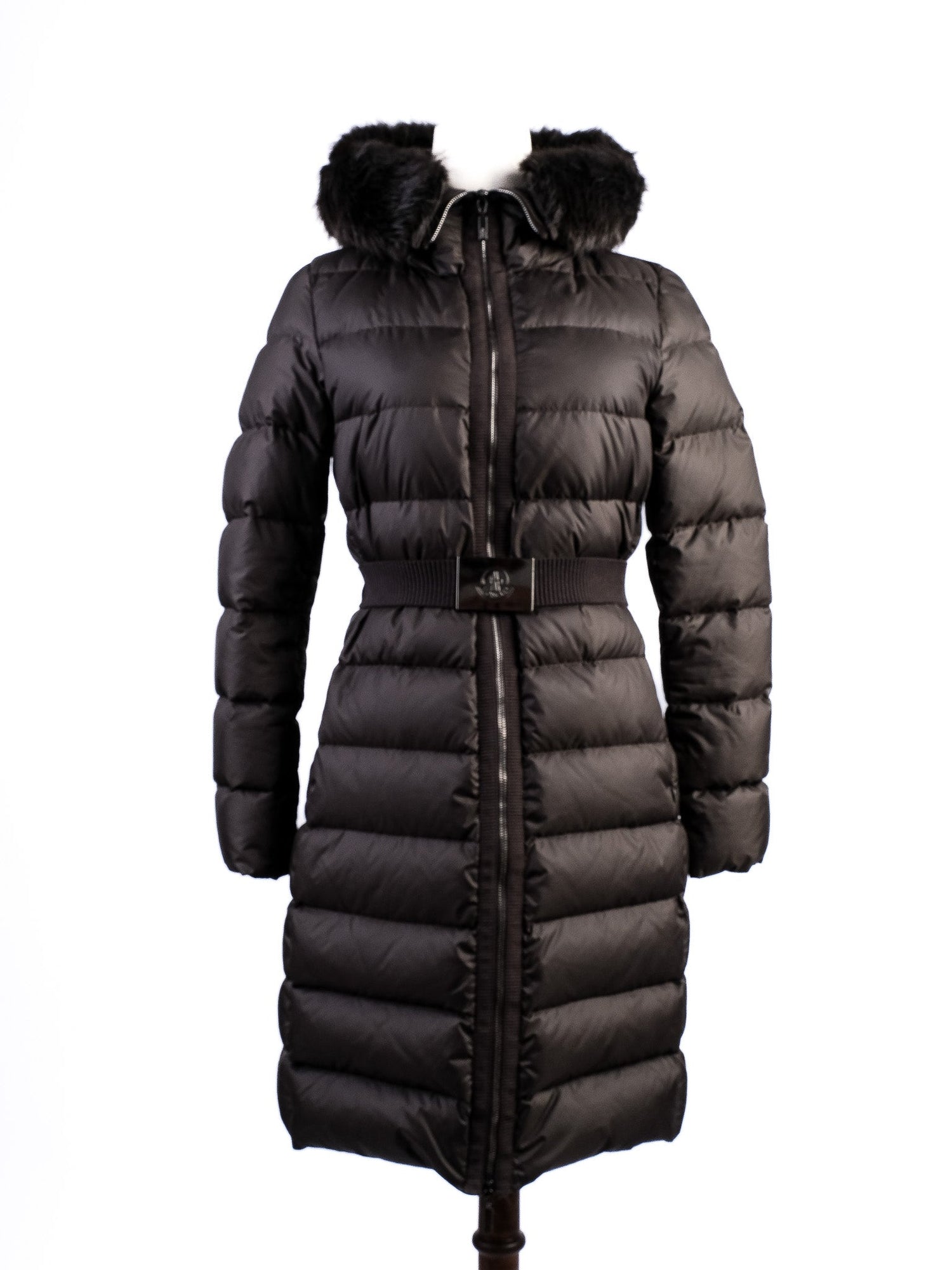 Excellent Moncler Green Long Puffer Jacket Size XS with Fur Hood