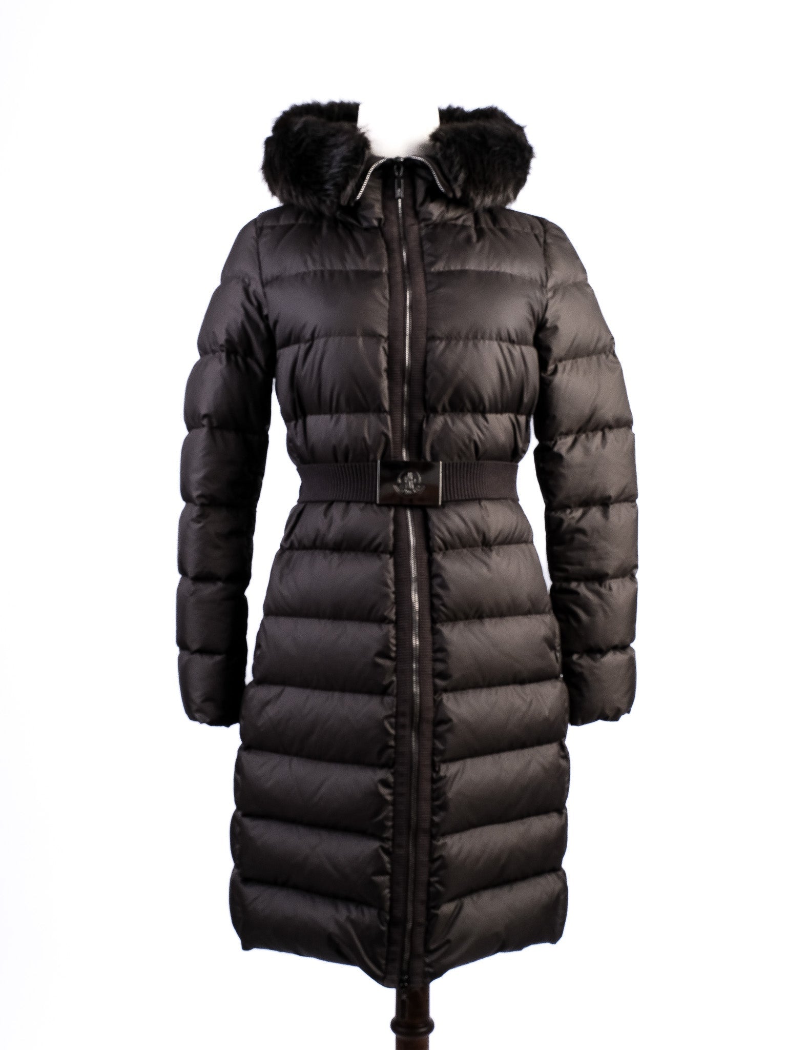 Excellent Moncler Green Long Puffer Jacket Size XS with Fur Hood