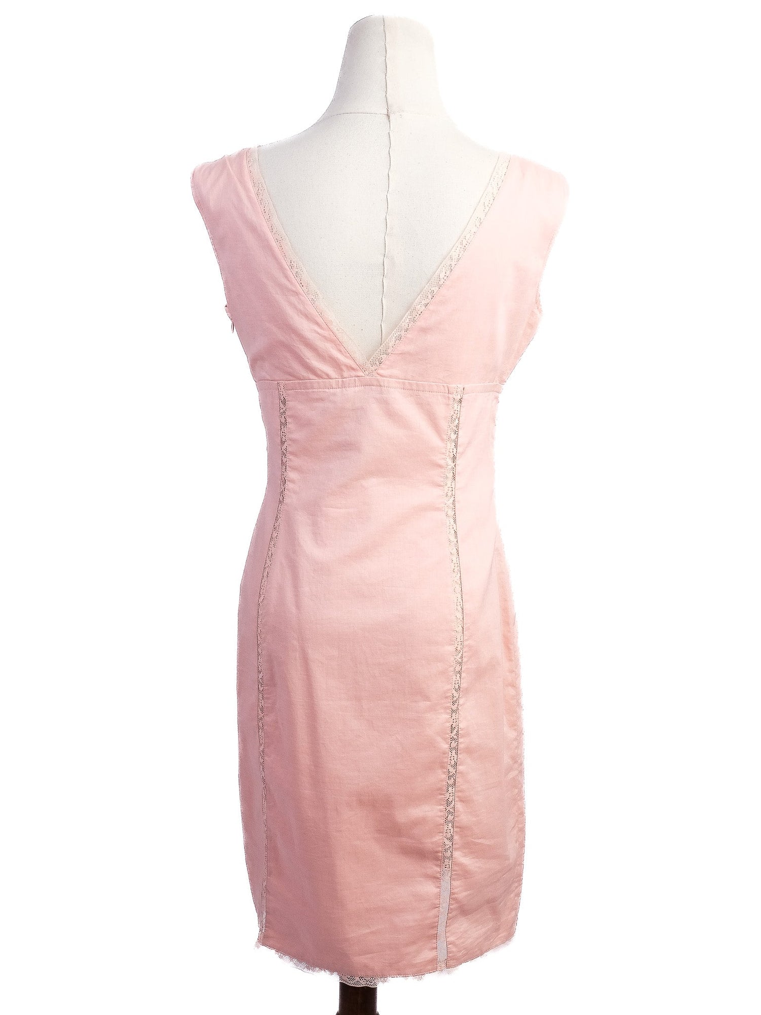 Excellent Valentino Pink Cotton Lace Detail Sleeveless Dress