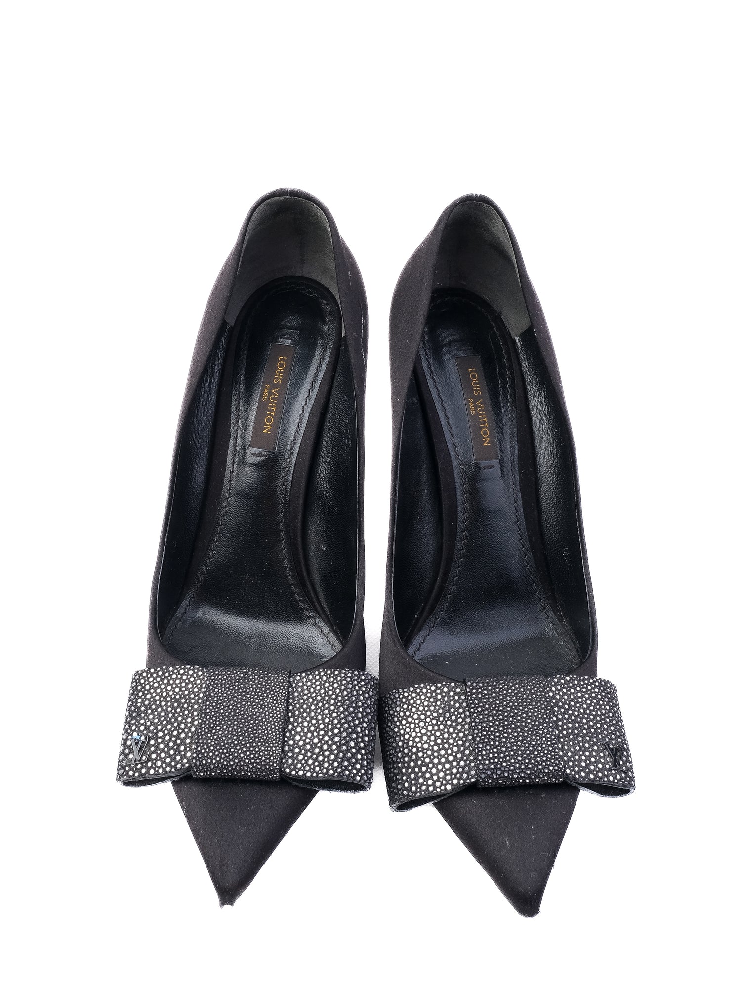 Good Louis Vuitton Black Leather High Heels with Decorative Bow Size 38.5