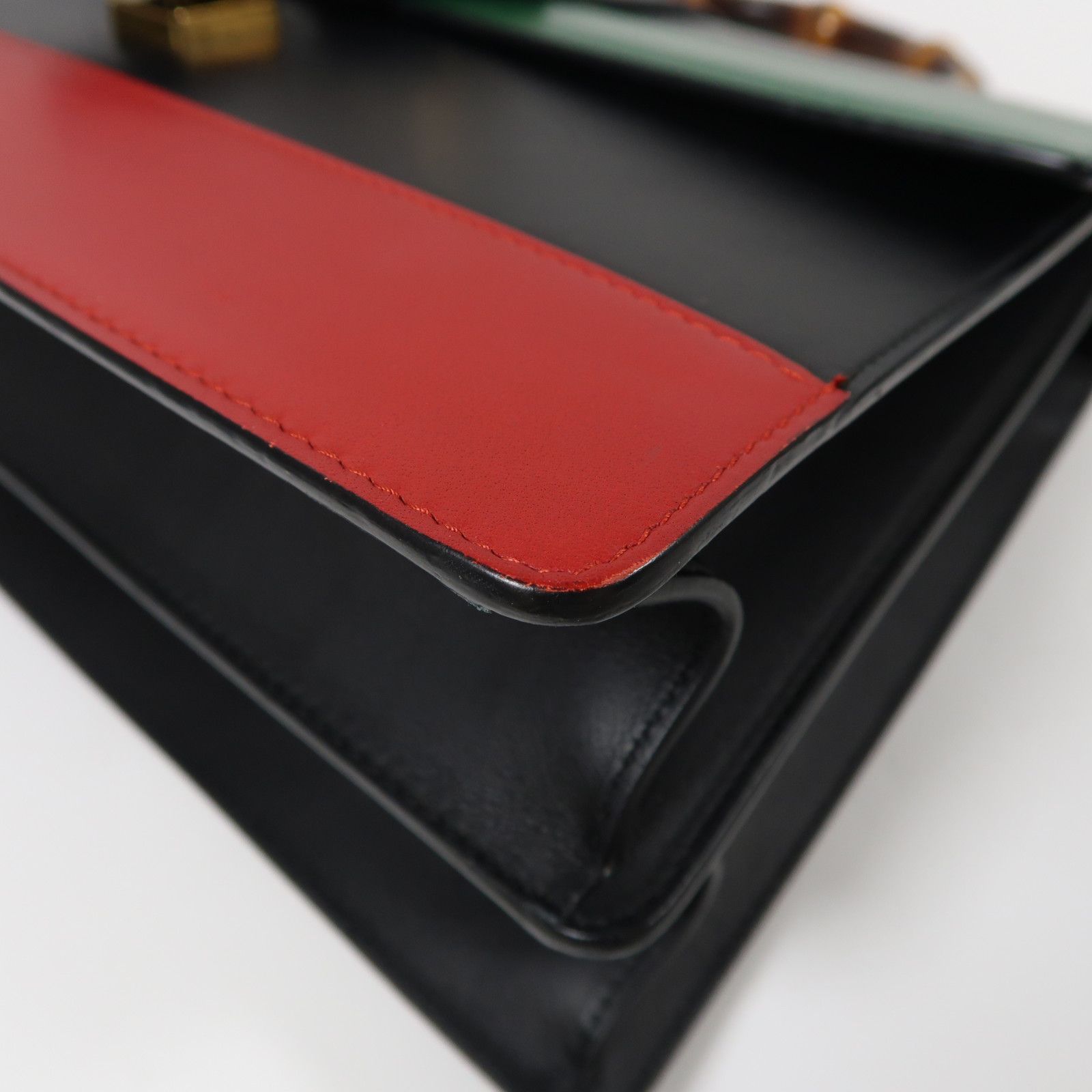 Gucci Cowhide Leather 2Way Shoulder Hand-turned Shoulder Bag Black/red/green 2way Shoulder Bag Black Red Black Green Re