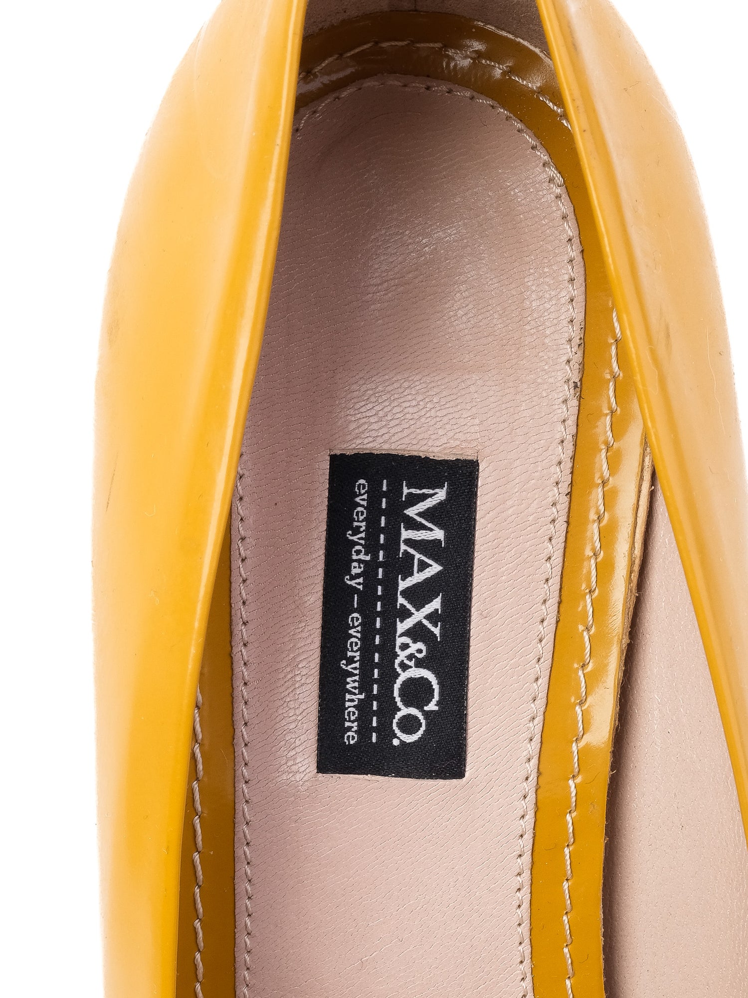 Excellent MaxCo Yellow Leather High-Heeled Shoes with Chunky Black Heel