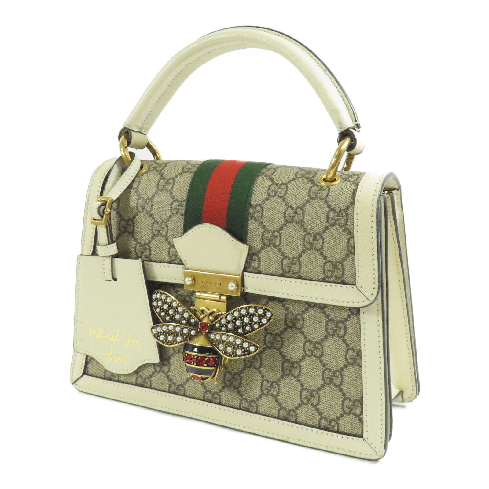 Gucci GG Supreme Monogram Small Queen Margaret Top Handle Bag Beige White