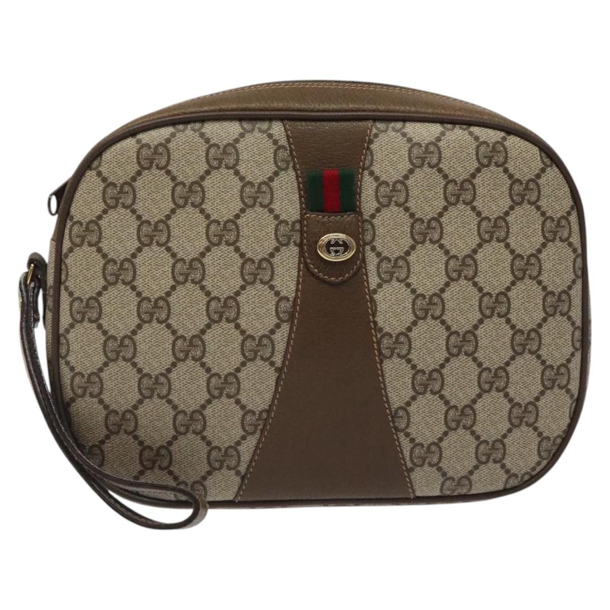 Gucci Gg Supreme Web Sherry Line Clutch Bag Pvc Beige Gold 89 01 034 Auth