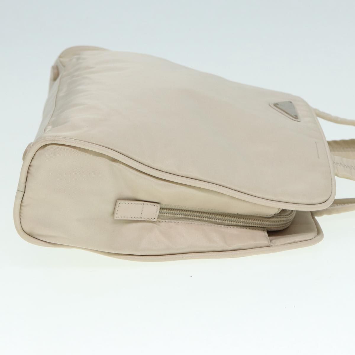 Prada Hand Bag Nylon Beige Silver Auth