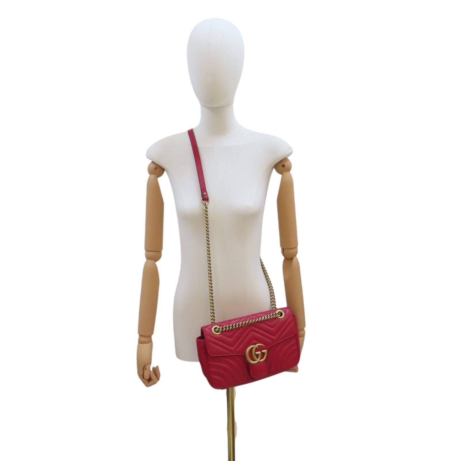 Gucci Small Gg Marmont Shoulder Bag Red Matelasse Chevron Leather 443497