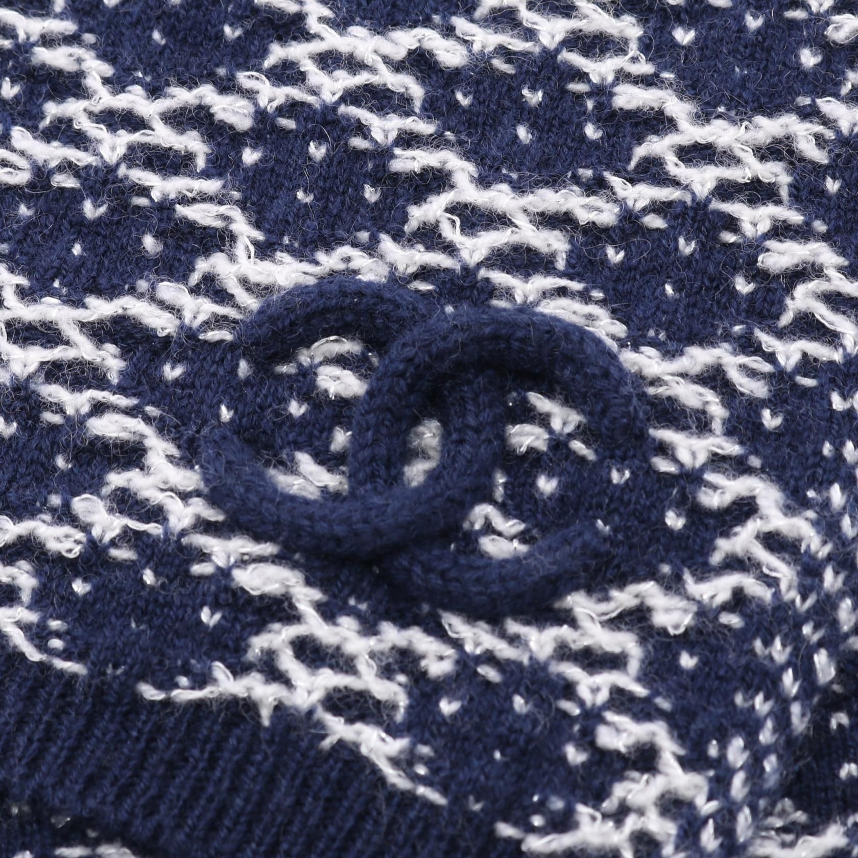 Chanel Navy White Scarf Other Cashmere
