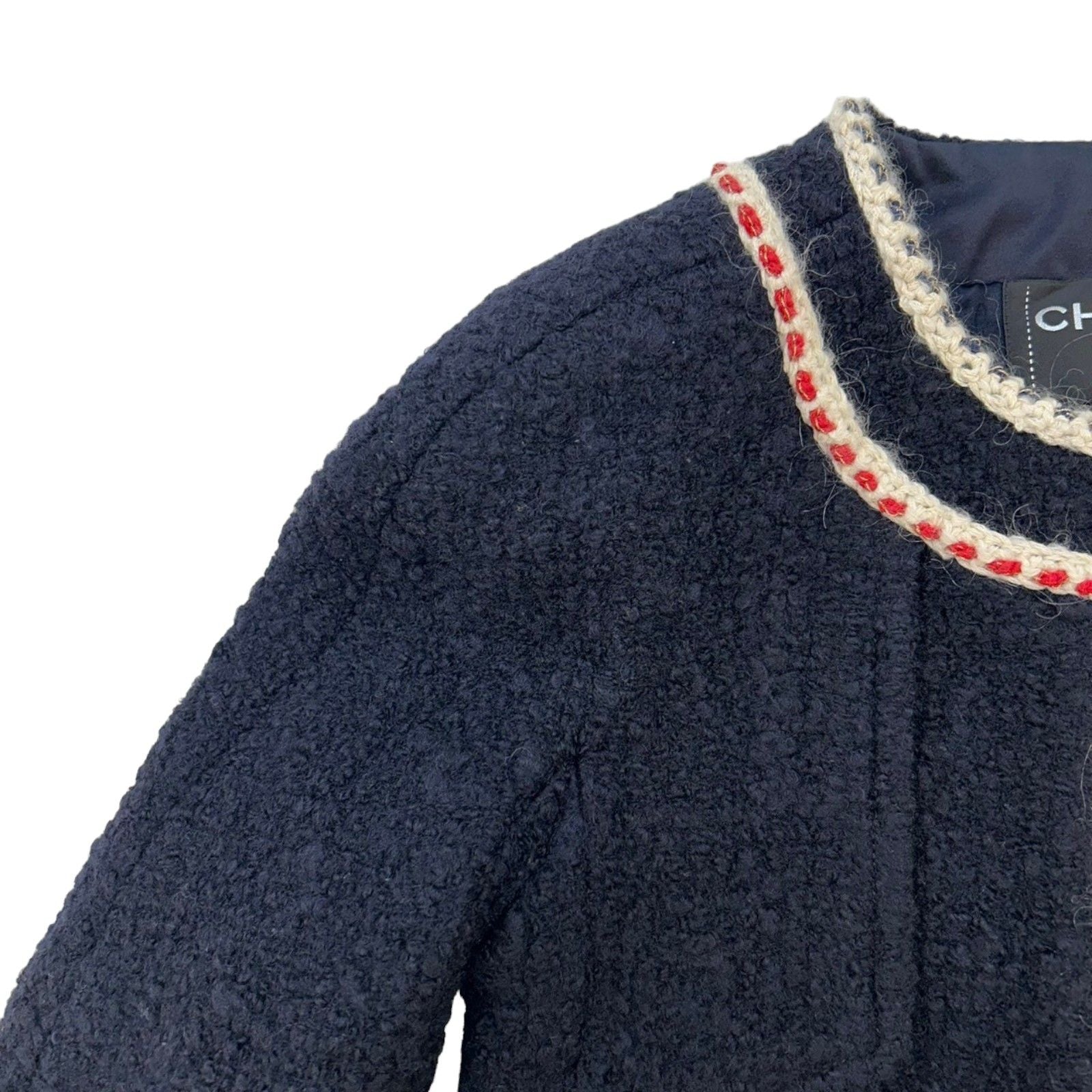 Chanel Navy Tweed No Collar Jacket 34 P 59643v 37141