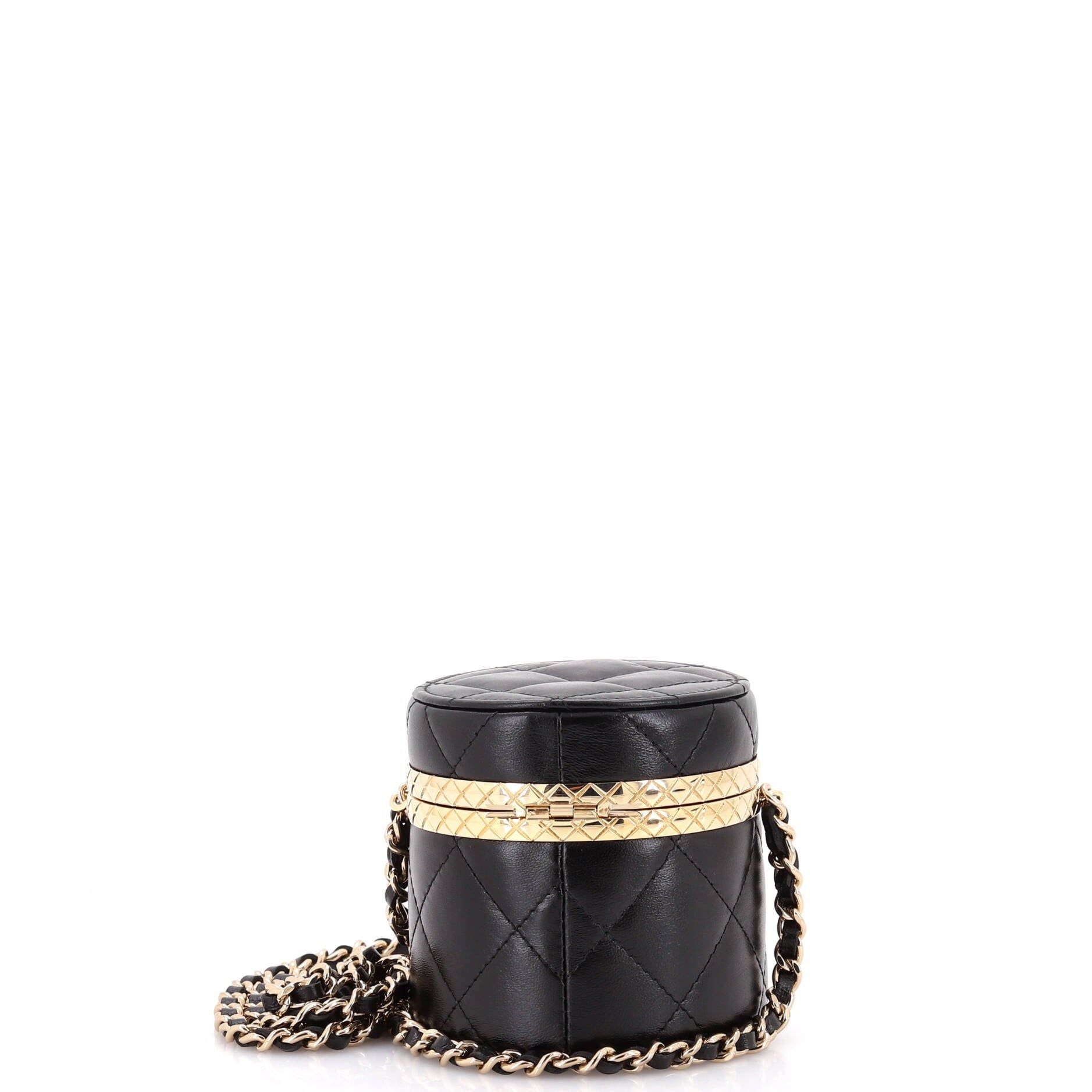 Chanel Lock Frame Round Vanity Case With Chain Quilted Lambskin Mini