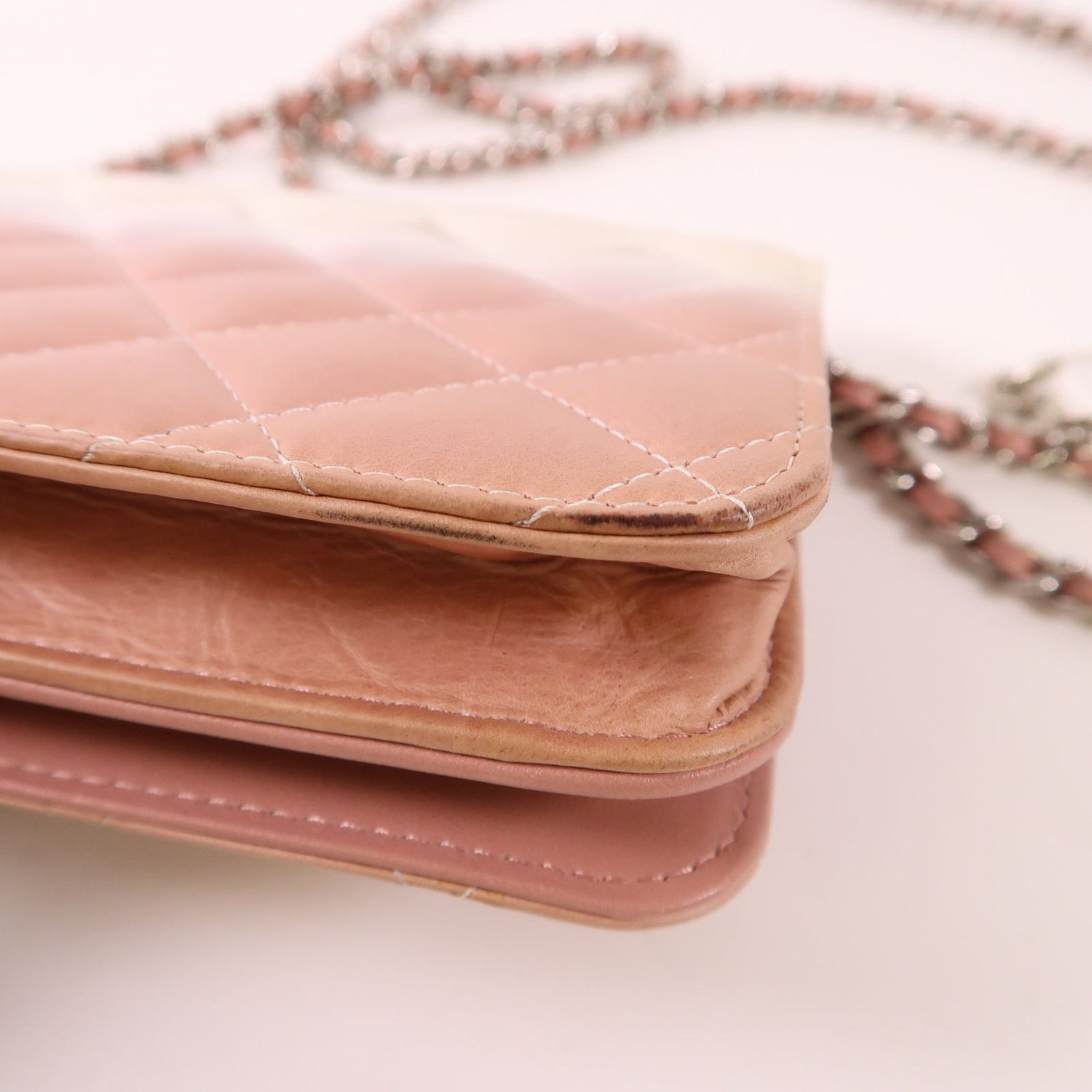 Chanel White Pink/white Lacquer Leather/cowhide Leather Woc Wallet On Chain Silver Cross Shoulder Bag