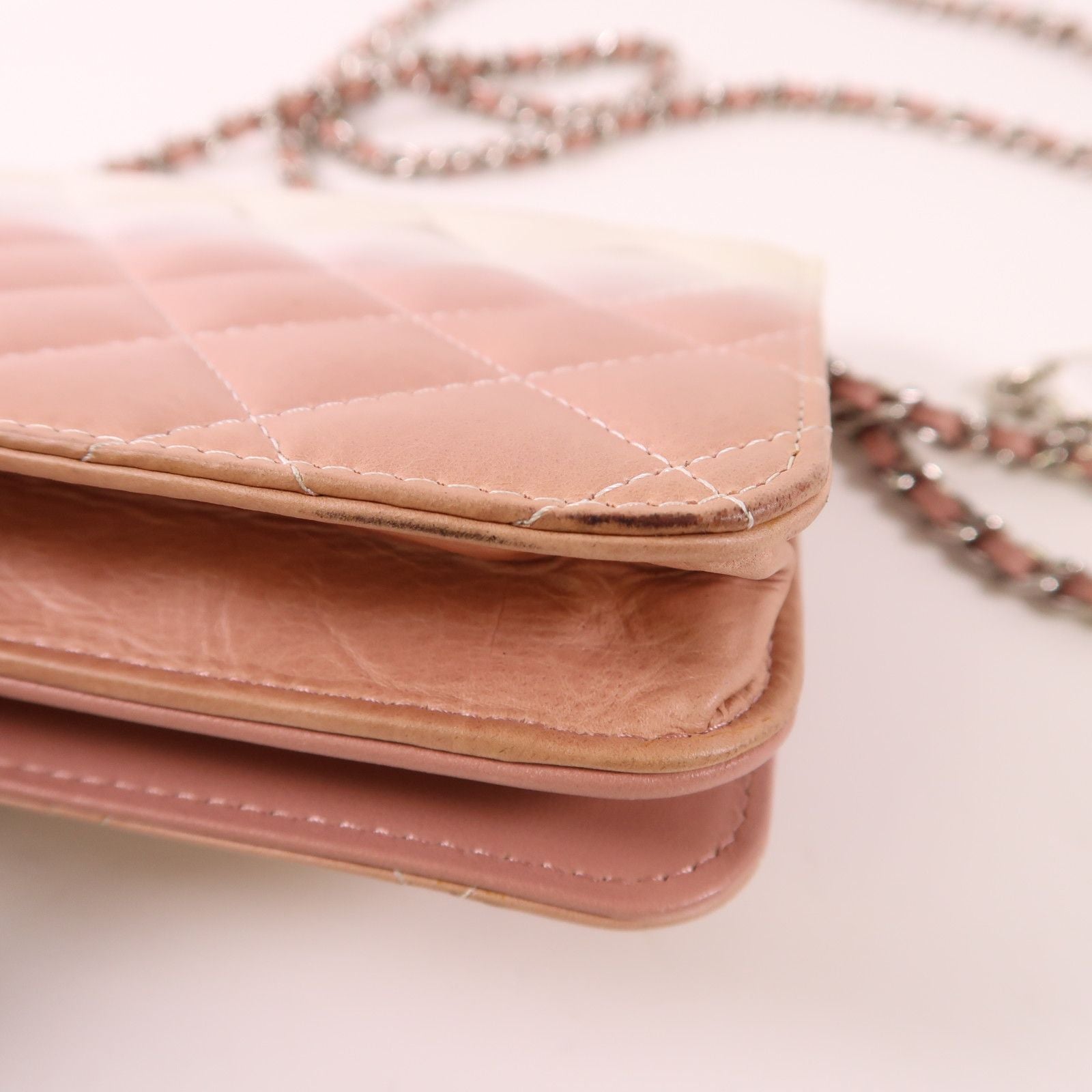 Chanel White Pink/white Lacquer Leather/cowhide Leather Woc Wallet On Chain Silver Cross Shoulder Bag