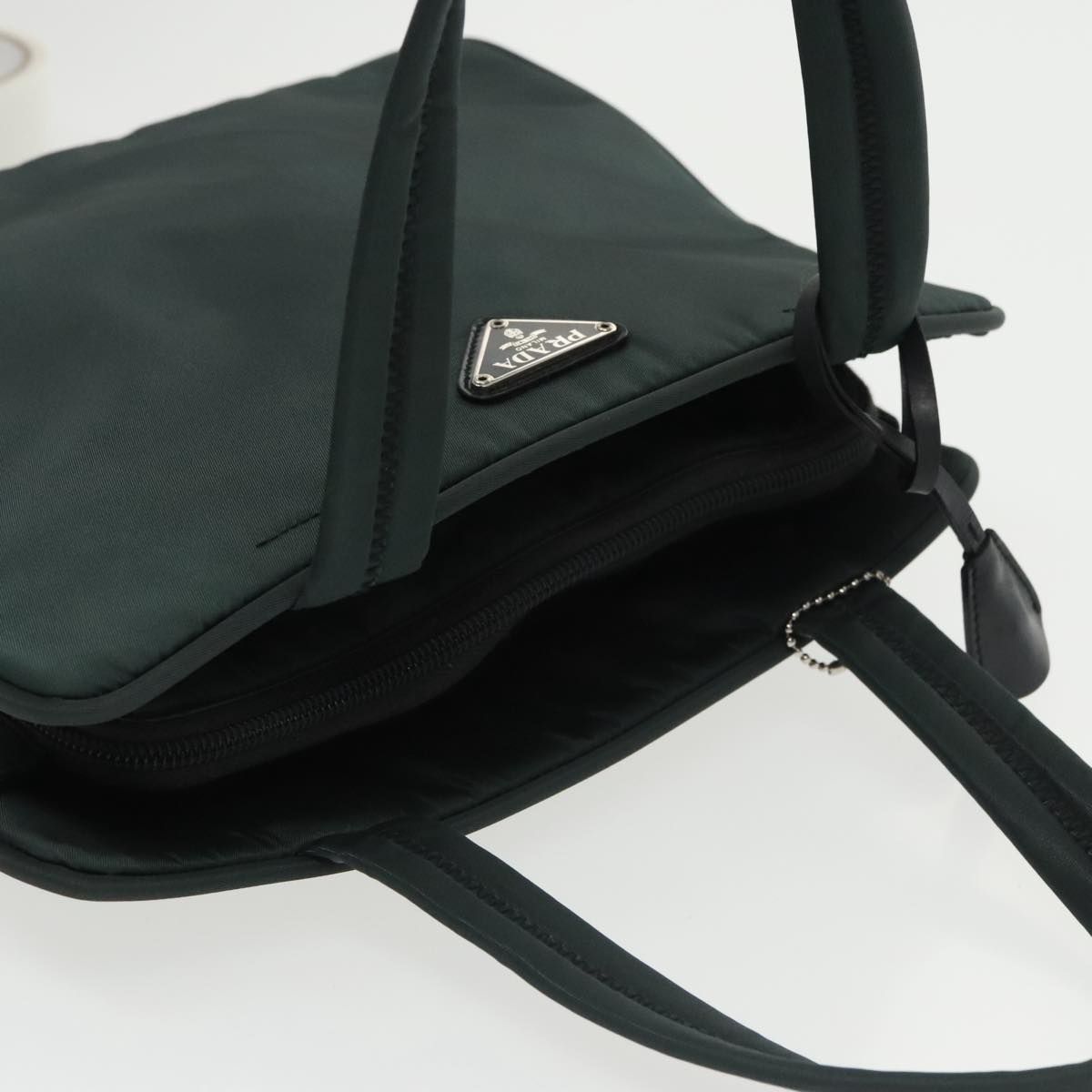 Prada Hand Bag Nylon Green Silver Auth