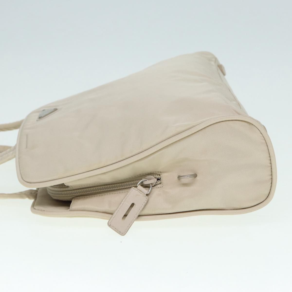 Prada Hand Bag Nylon Beige Silver Auth