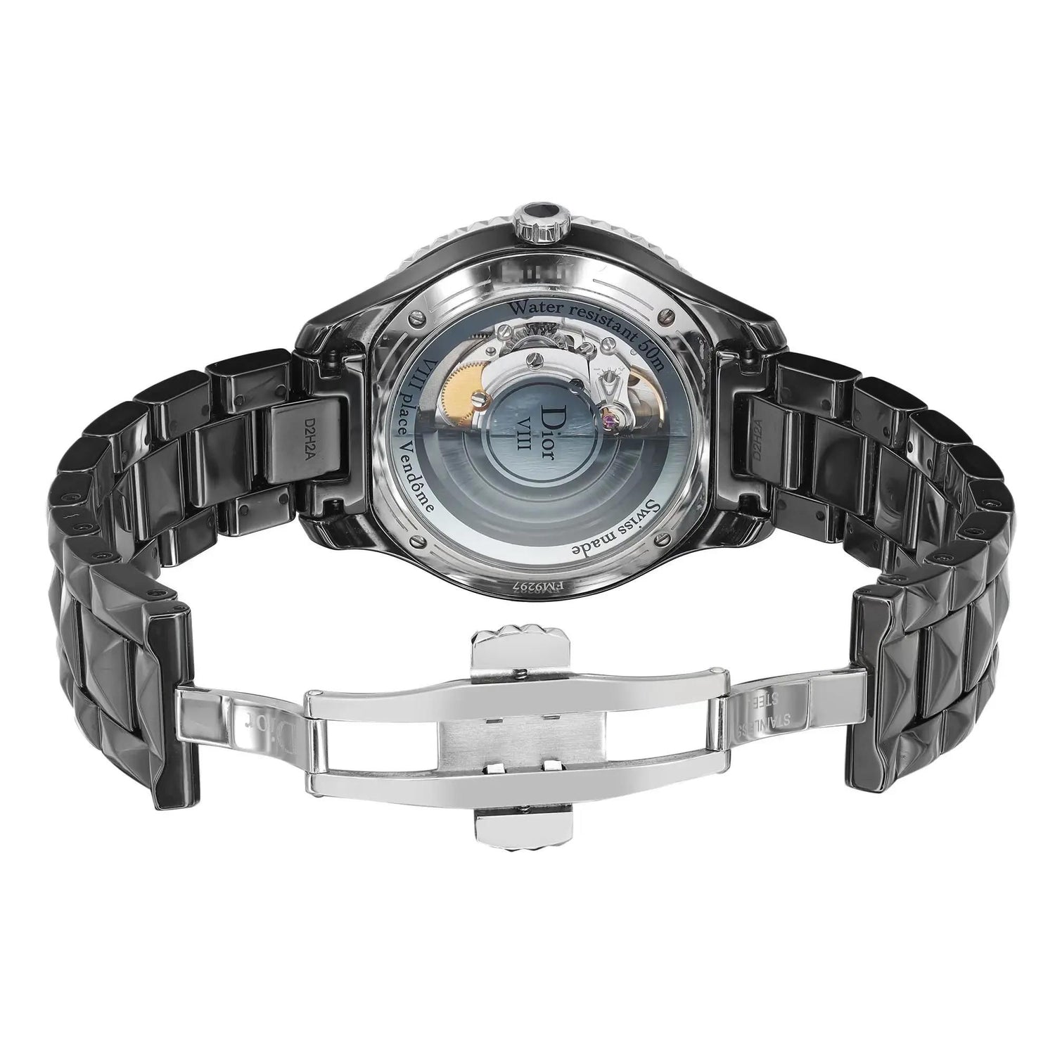 Christian Dior VIII Steel Ceramic Diamonds Black Dial Ladies Watch CD1245E1C001